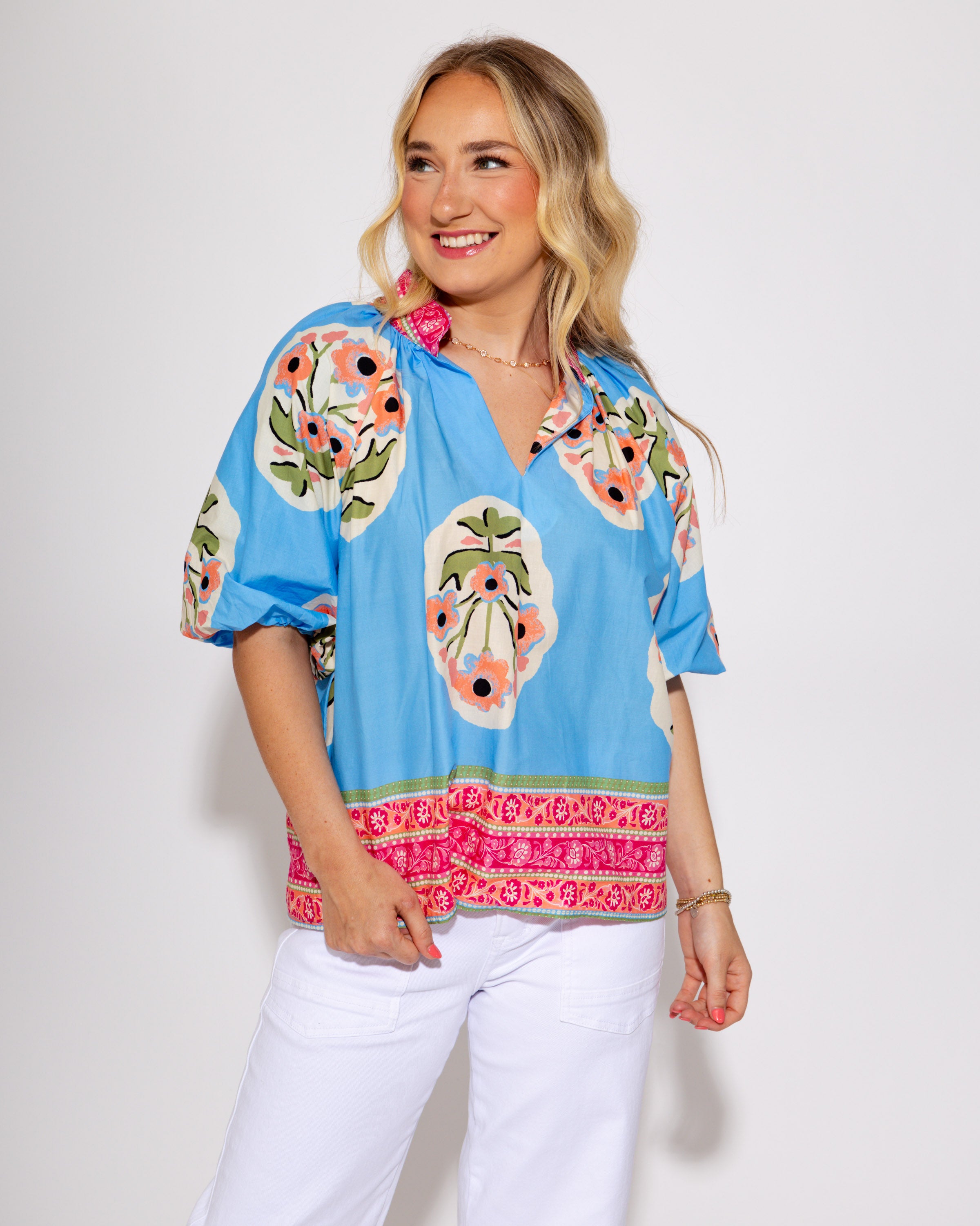 Wanderlust Blooms Floral Top in Blue