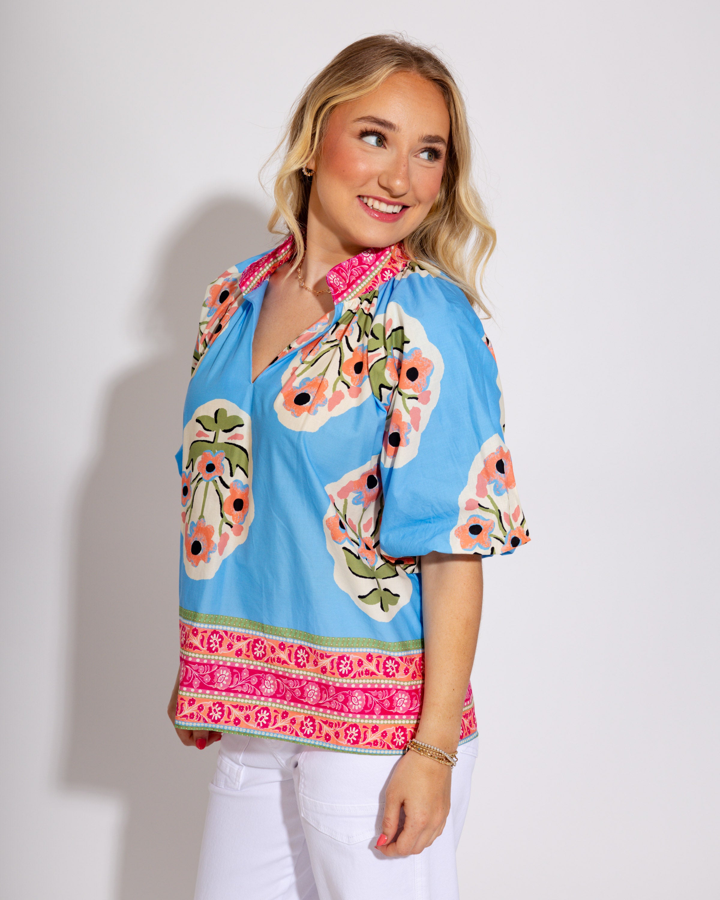 Wanderlust Blooms Floral Top in Blue