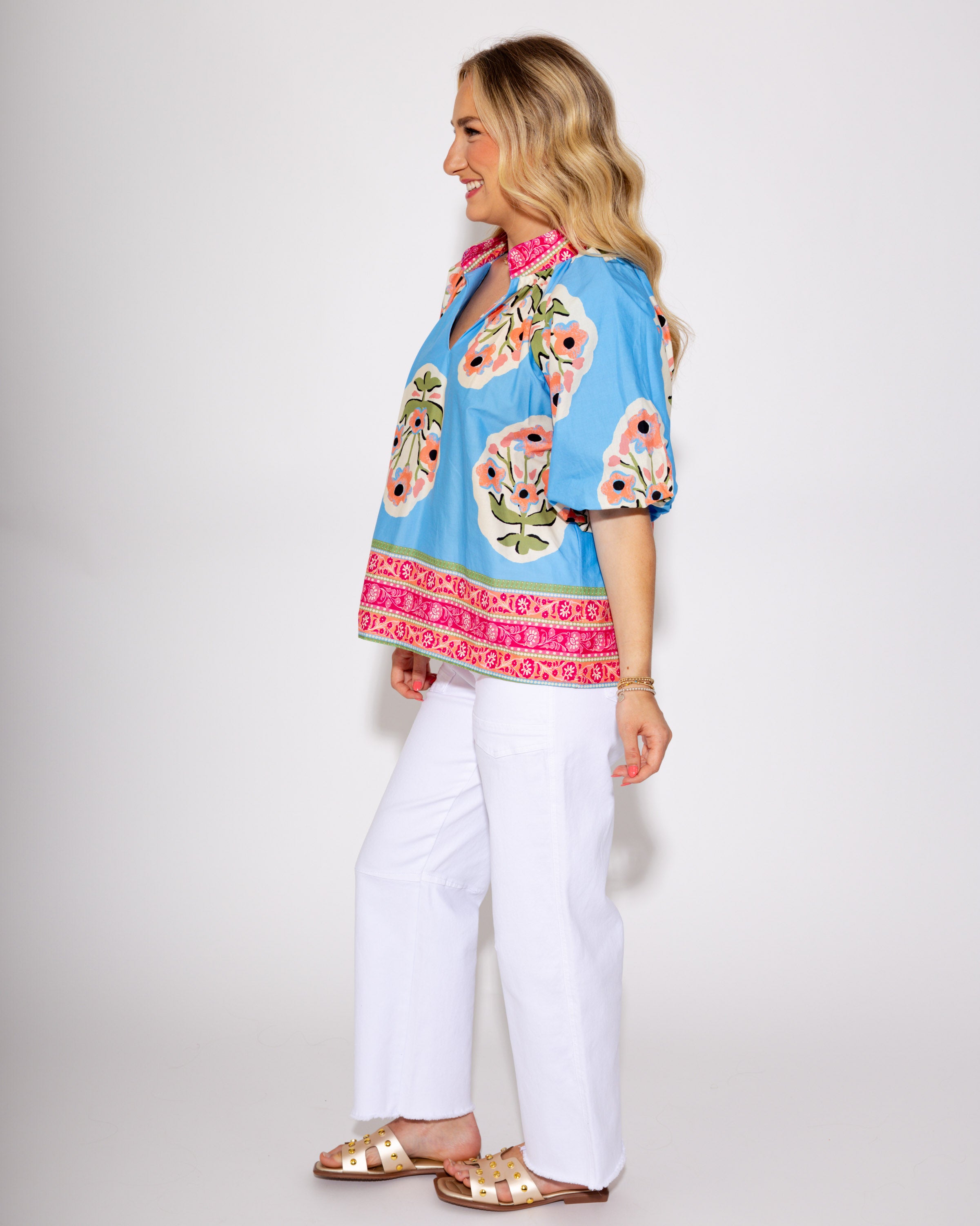 Wanderlust Blooms Floral Top in Blue