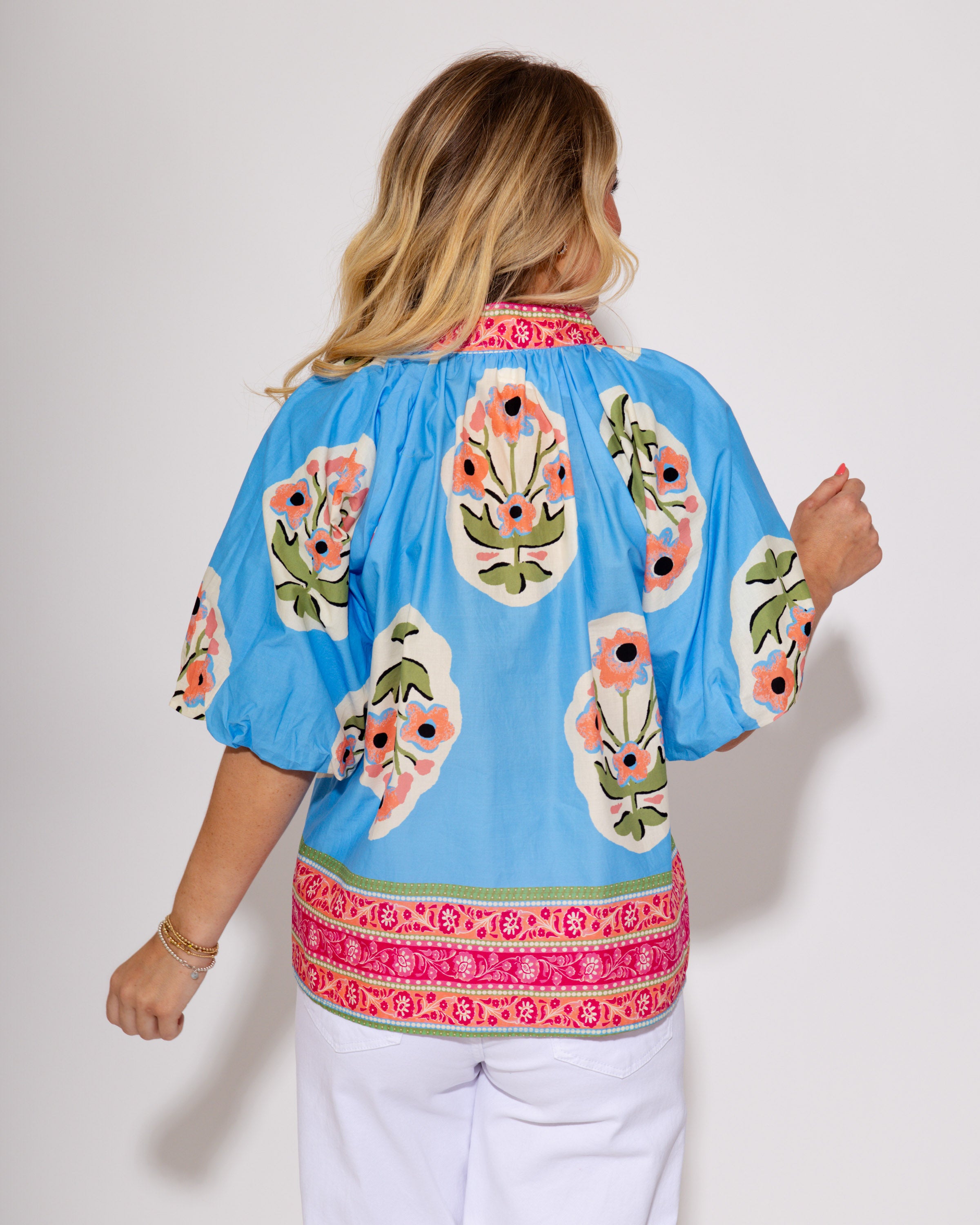 Wanderlust Blooms Floral Top in Blue