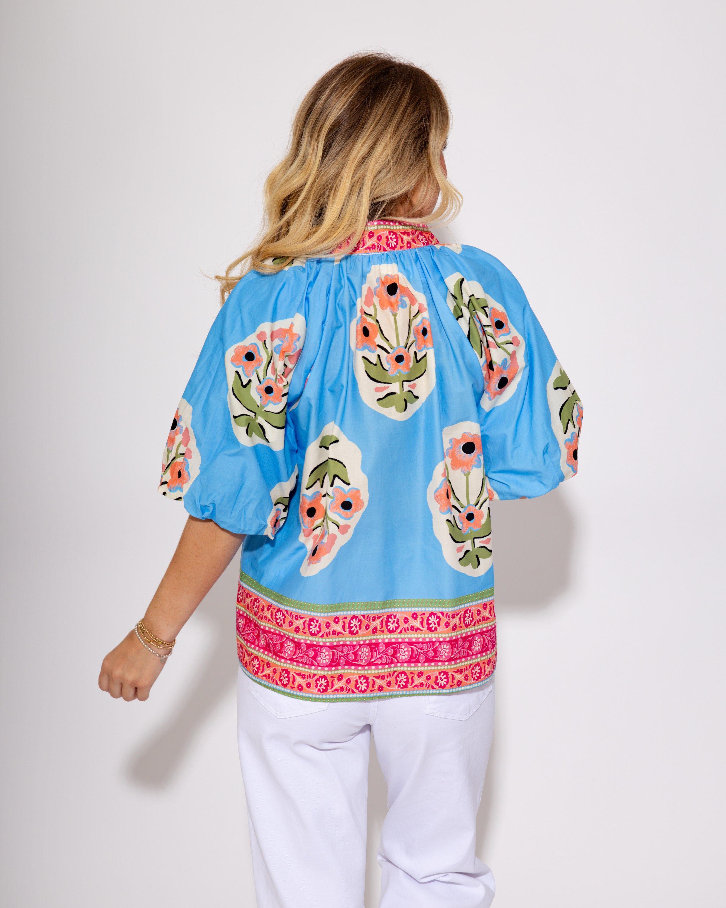Wanderlust Blooms Floral Top in Blue
