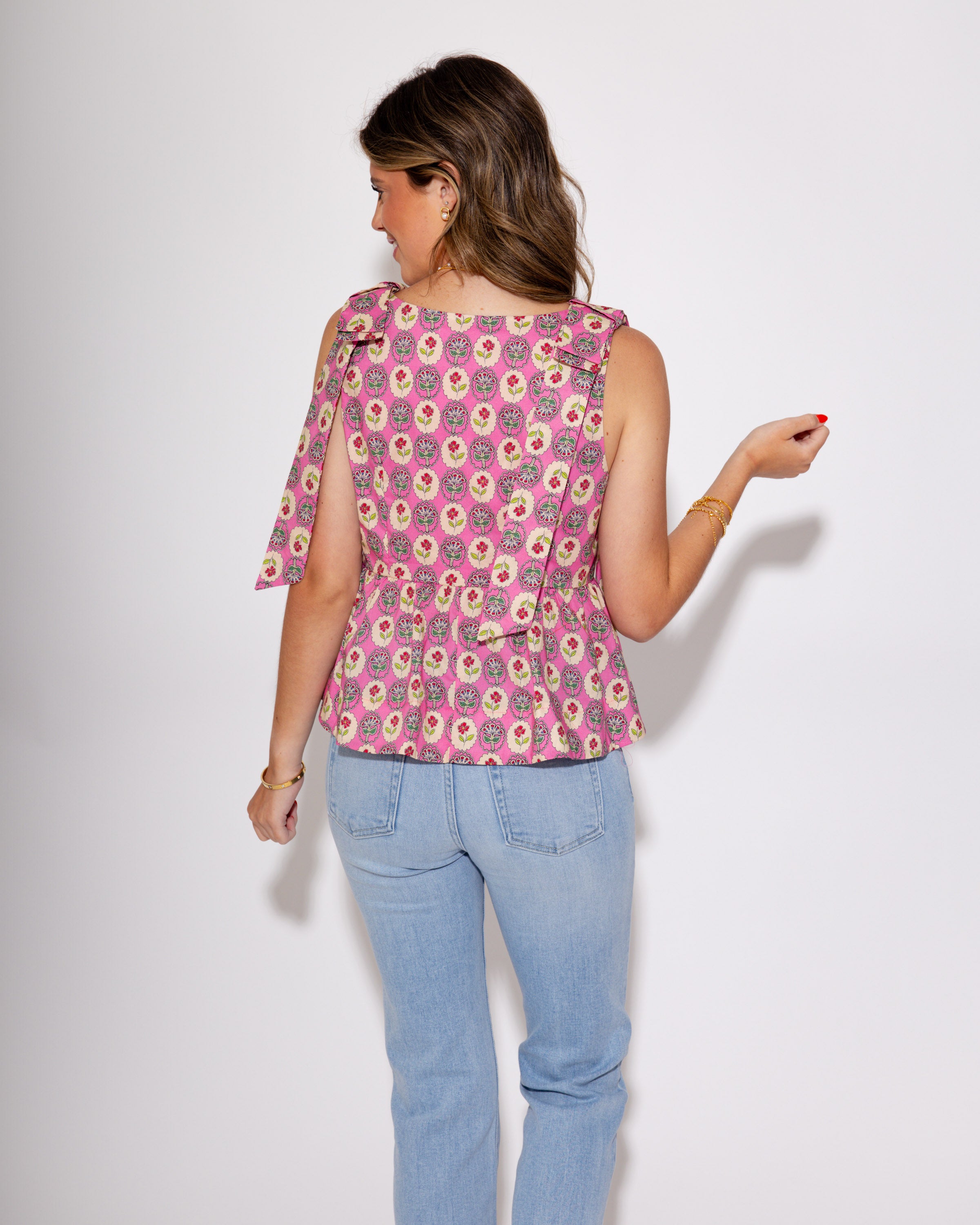 Pink Floral Grace Tie Top