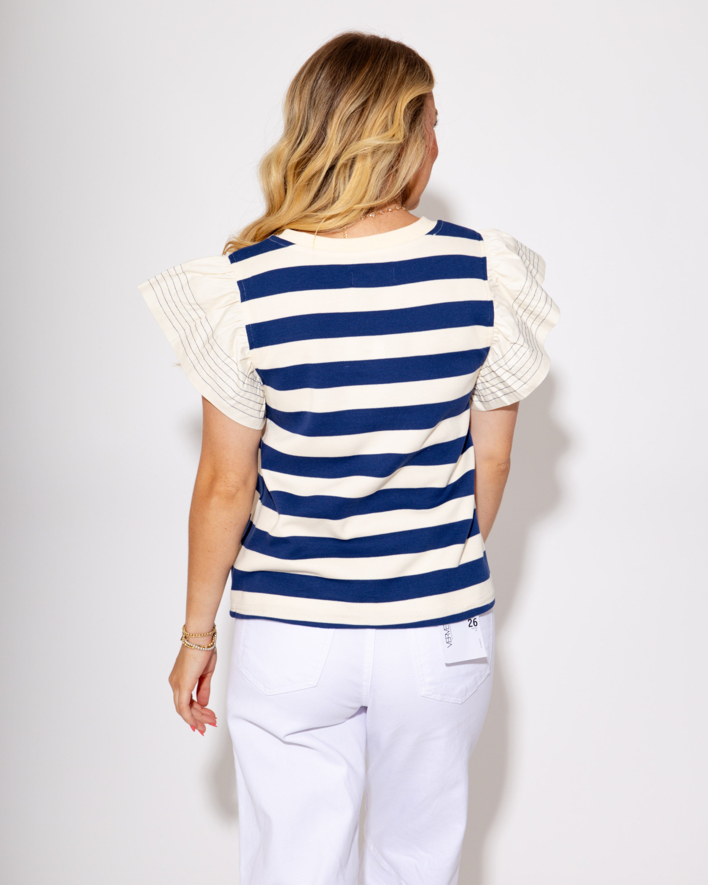 Stripe Pop Flutter Sleeve Top in Royal Blue