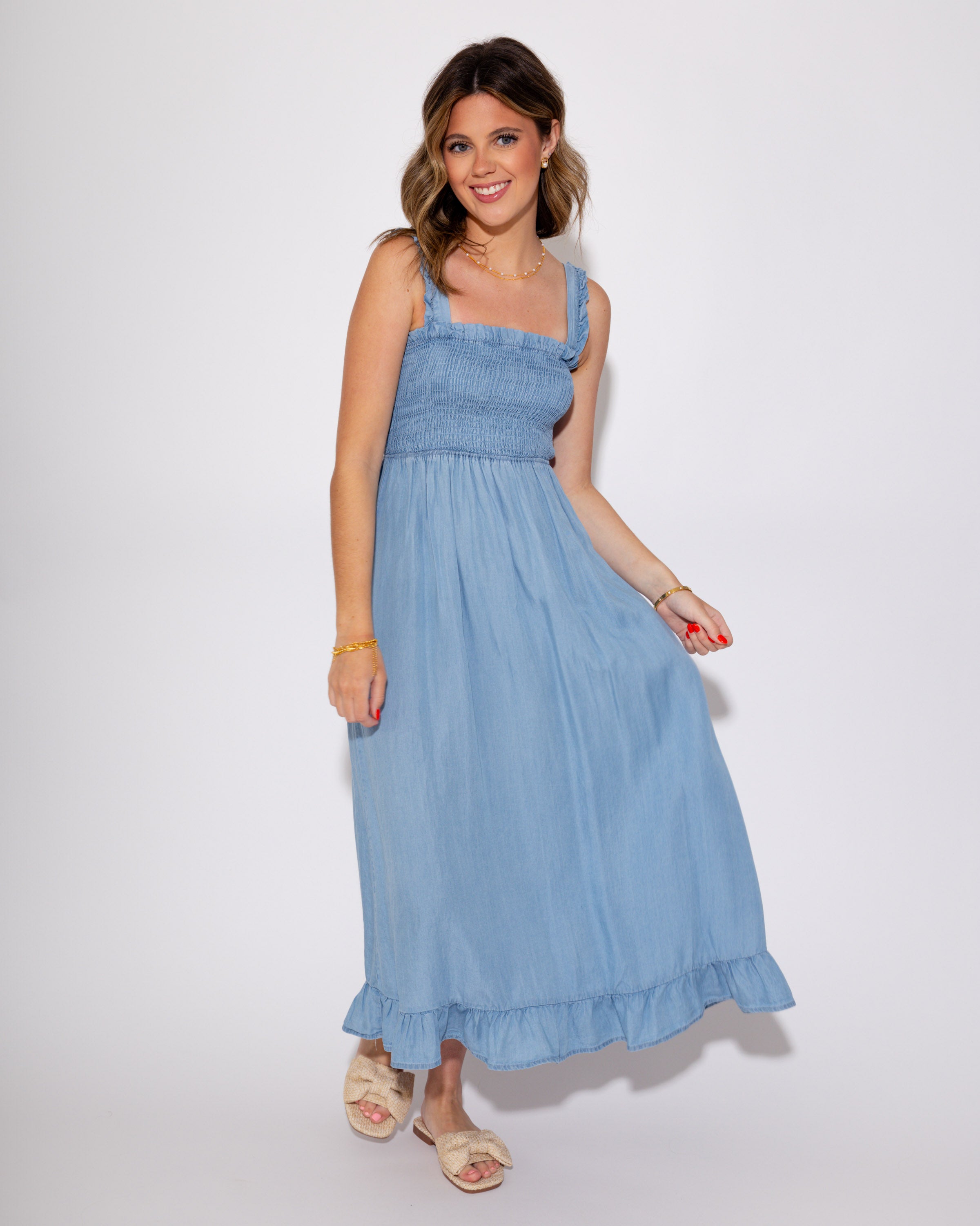 Endless Ease Smocked Maxi Dress in Blue