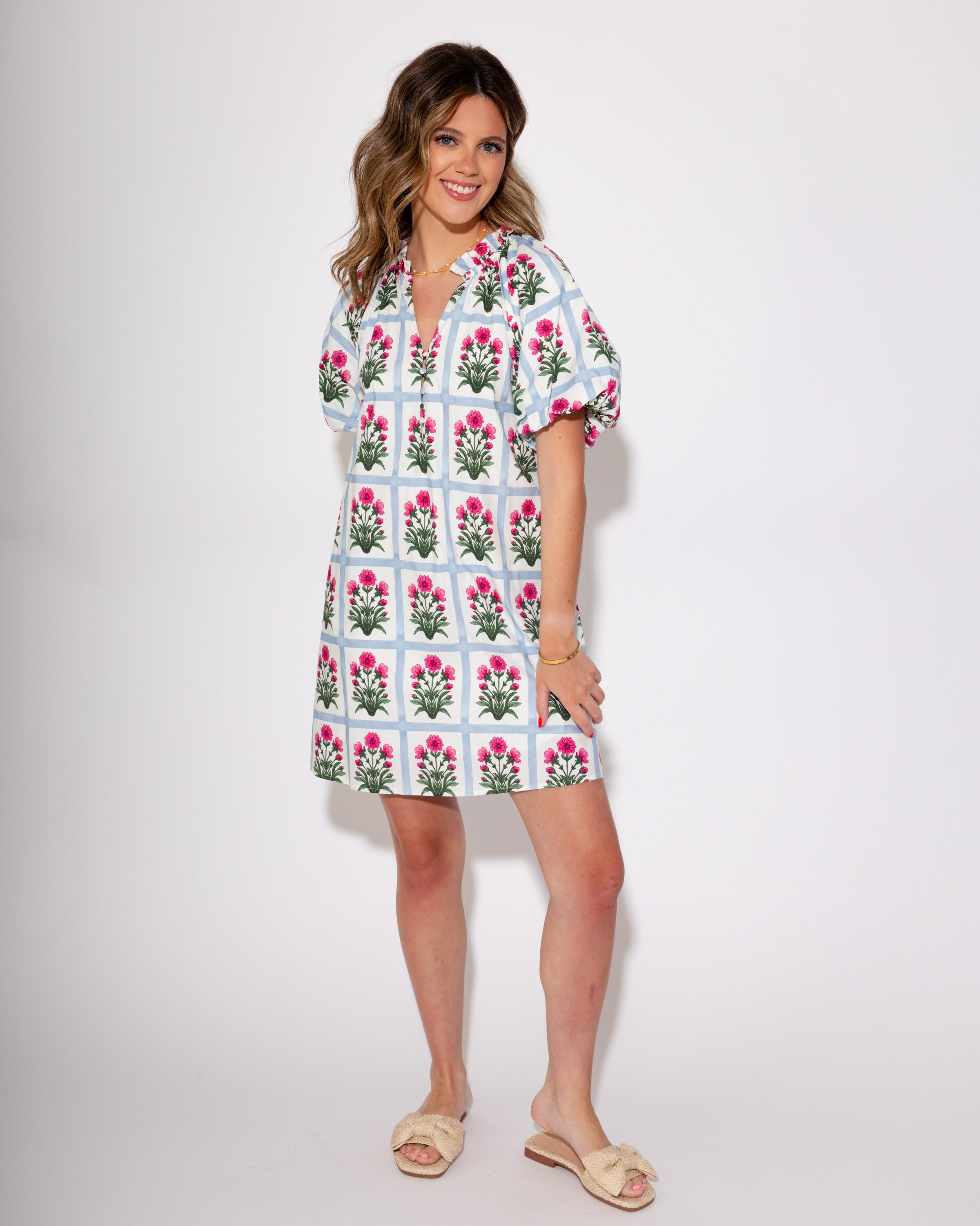 Gingham Garden Glow Dress in Magenta