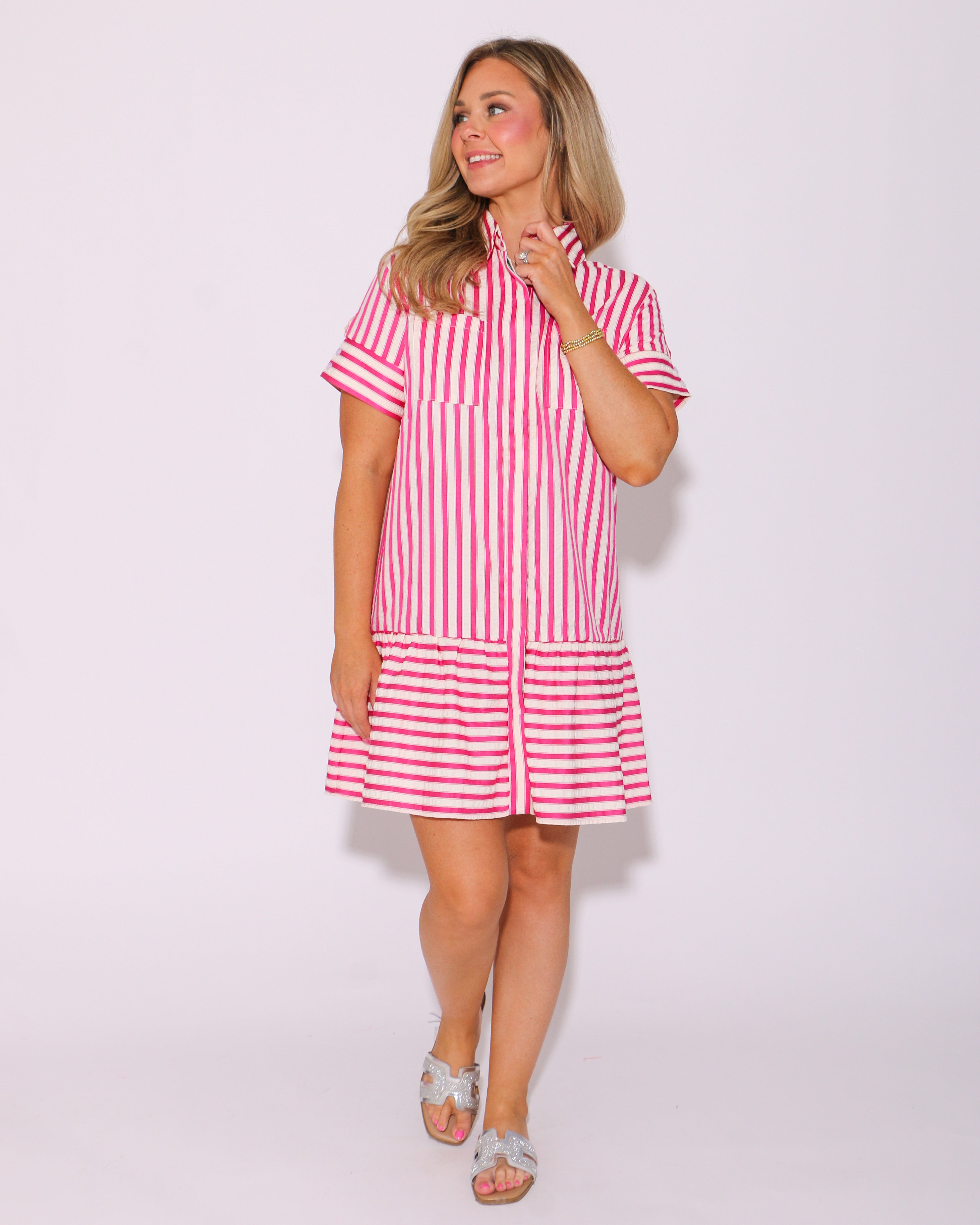Pink Striped Swing Dress