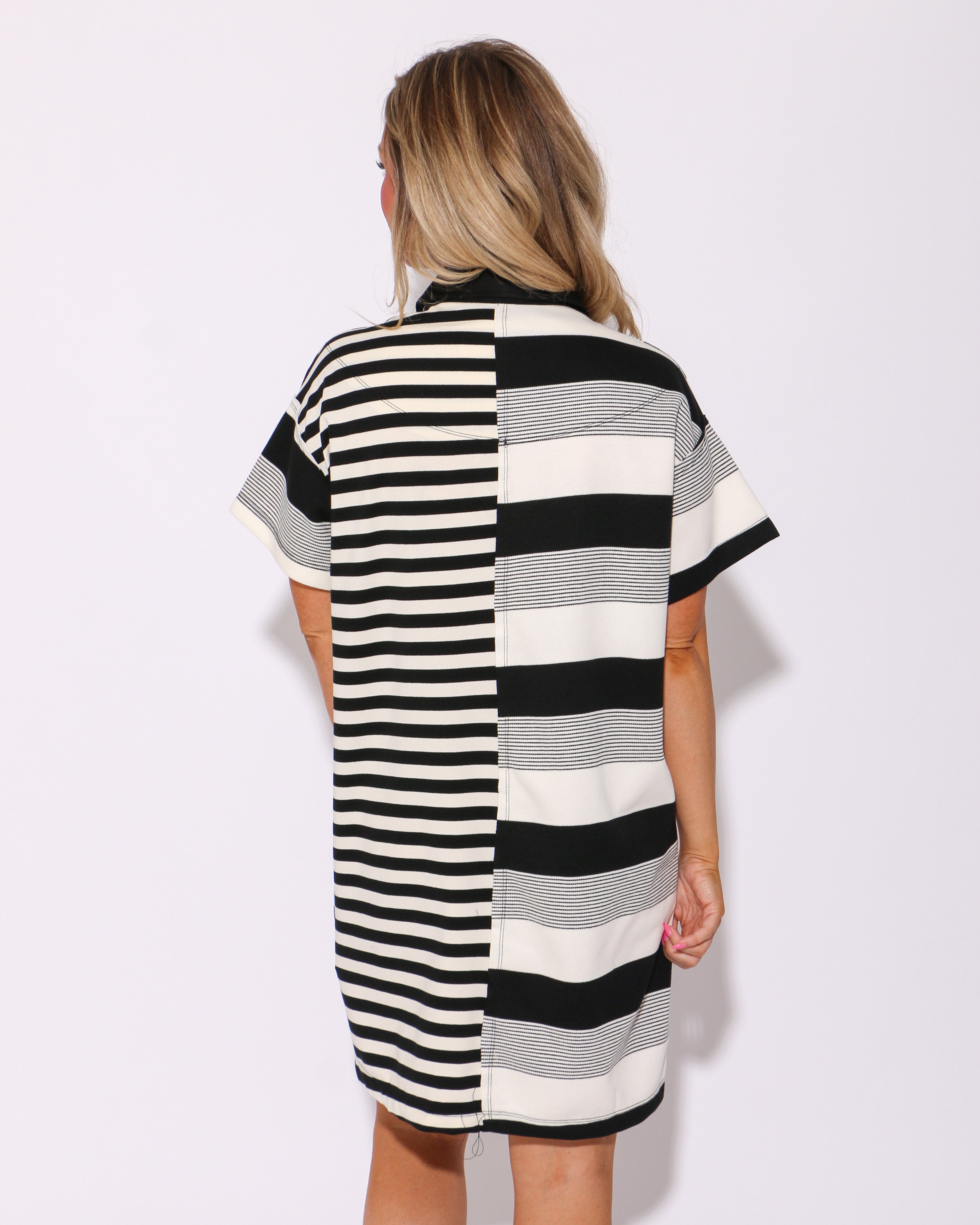 The Mixed Line Mini Dress in Black