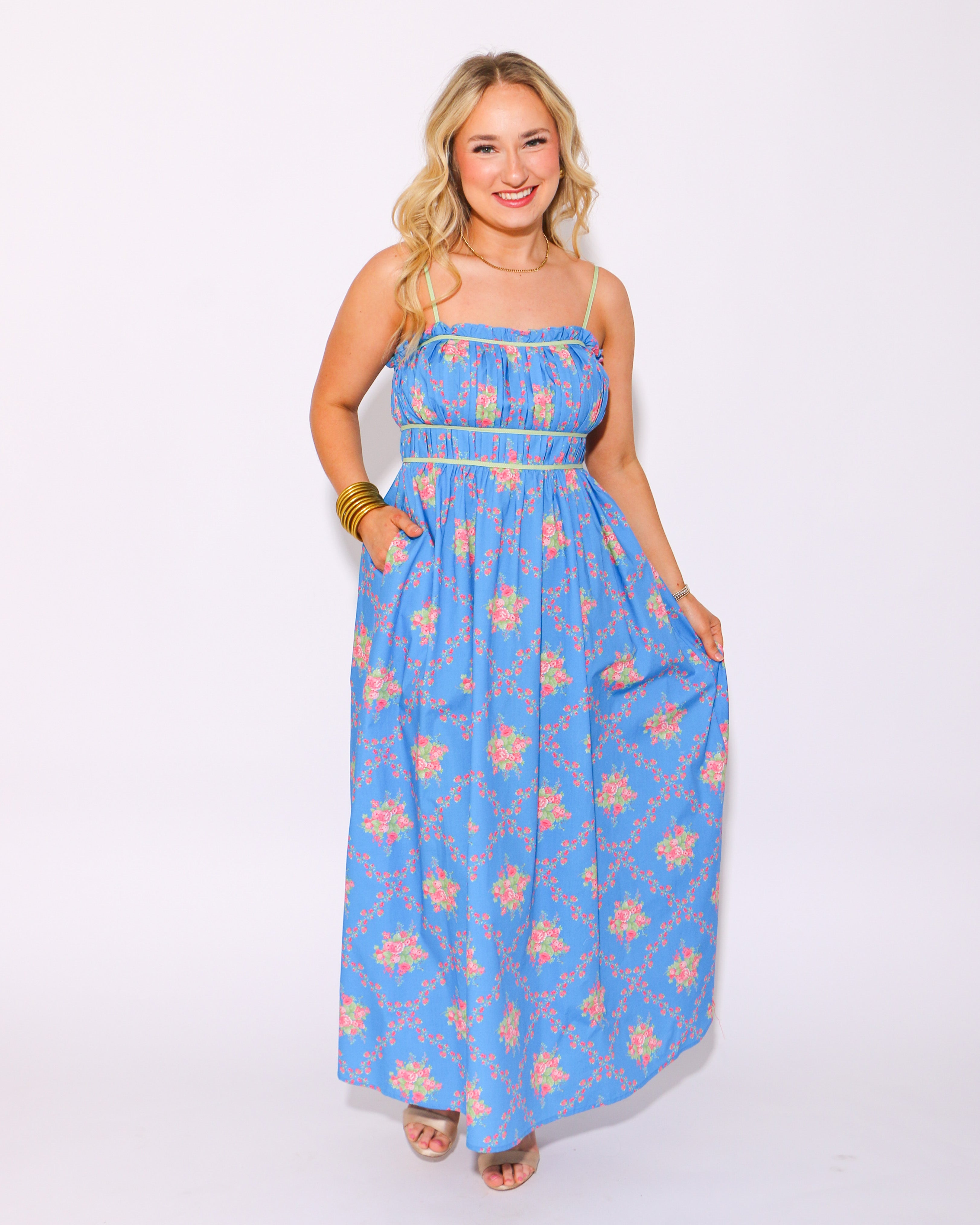 Poised in Petals Blue Maxi Dress
