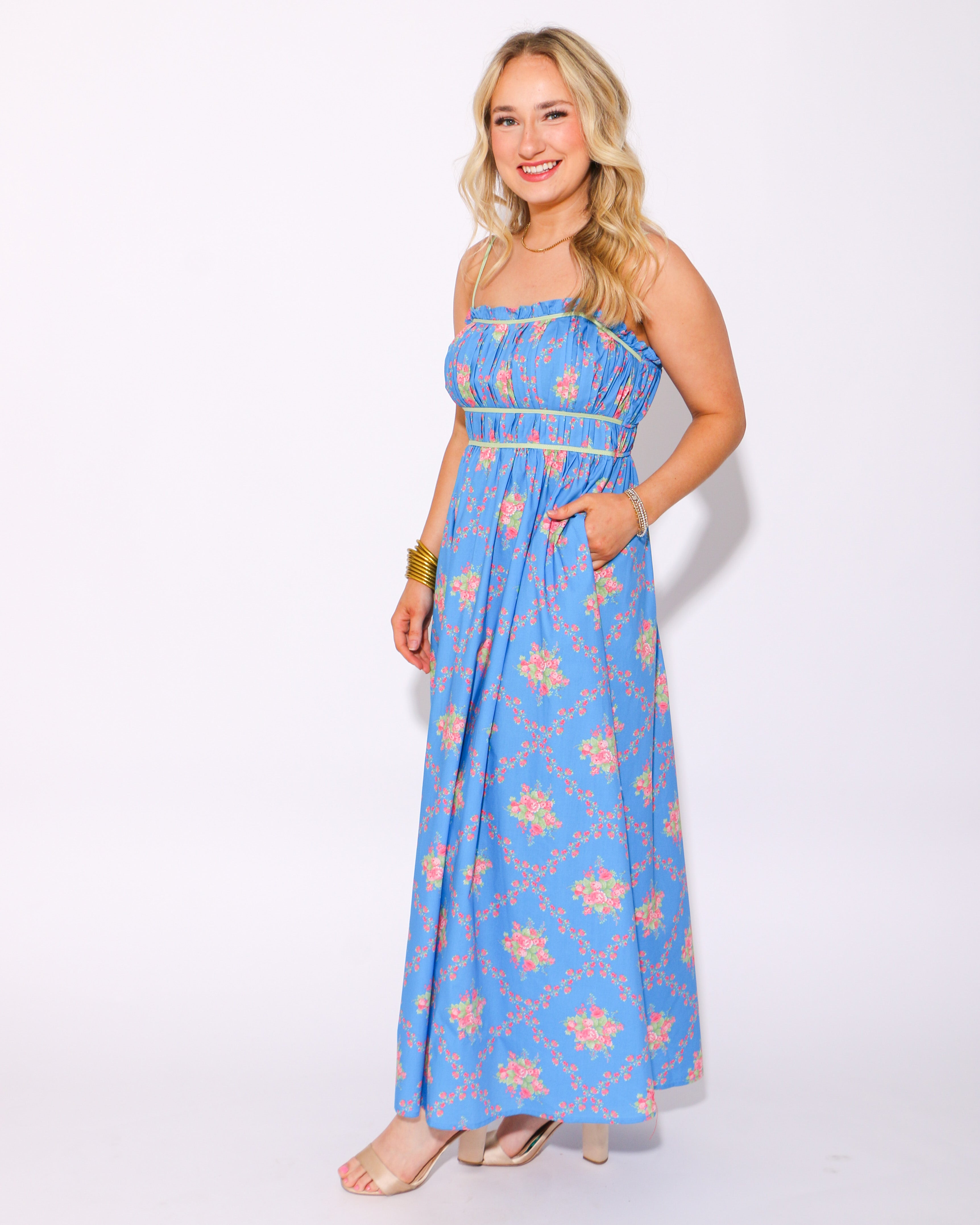 Poised in Petals Blue Maxi Dress