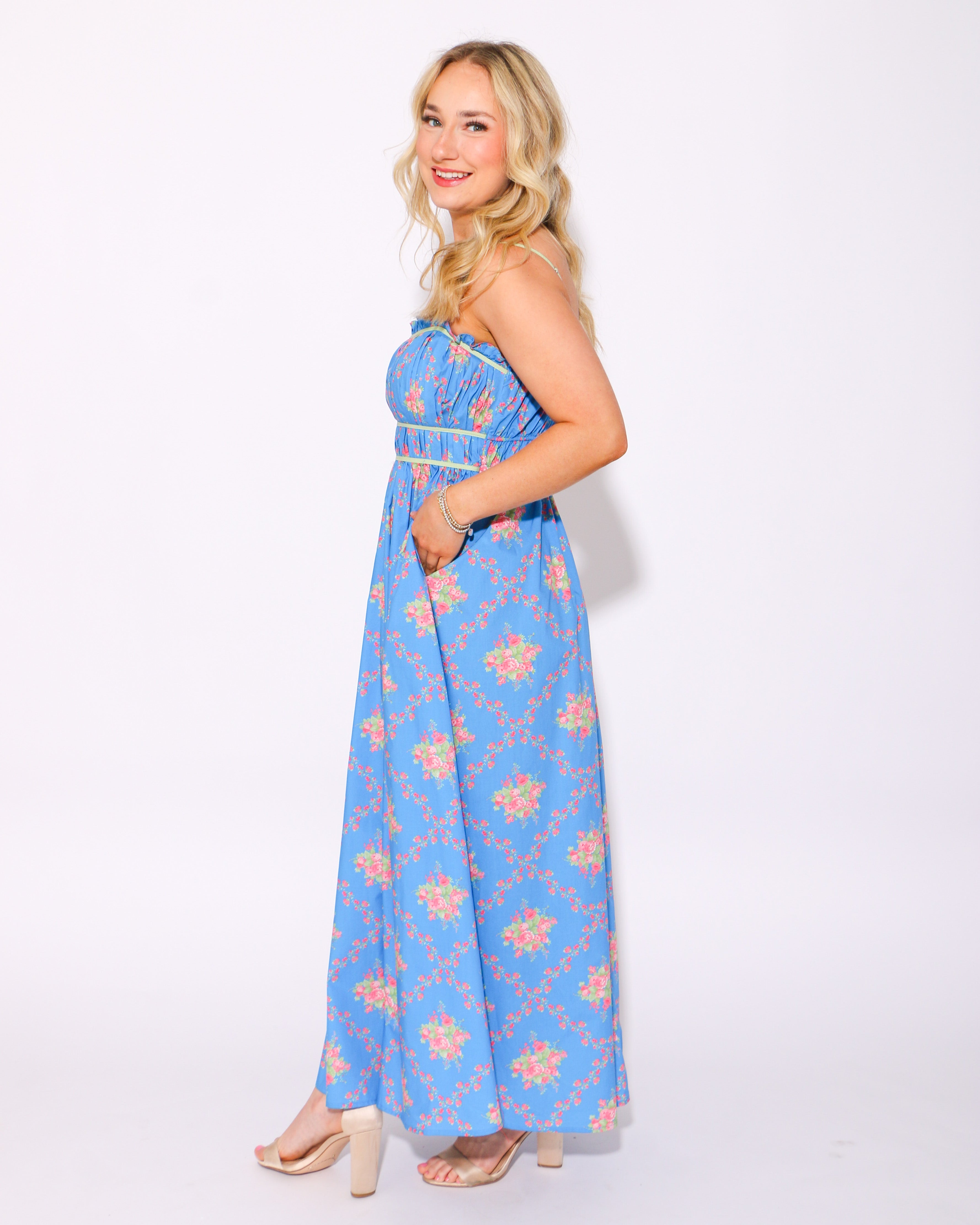 Poised in Petals Blue Maxi Dress