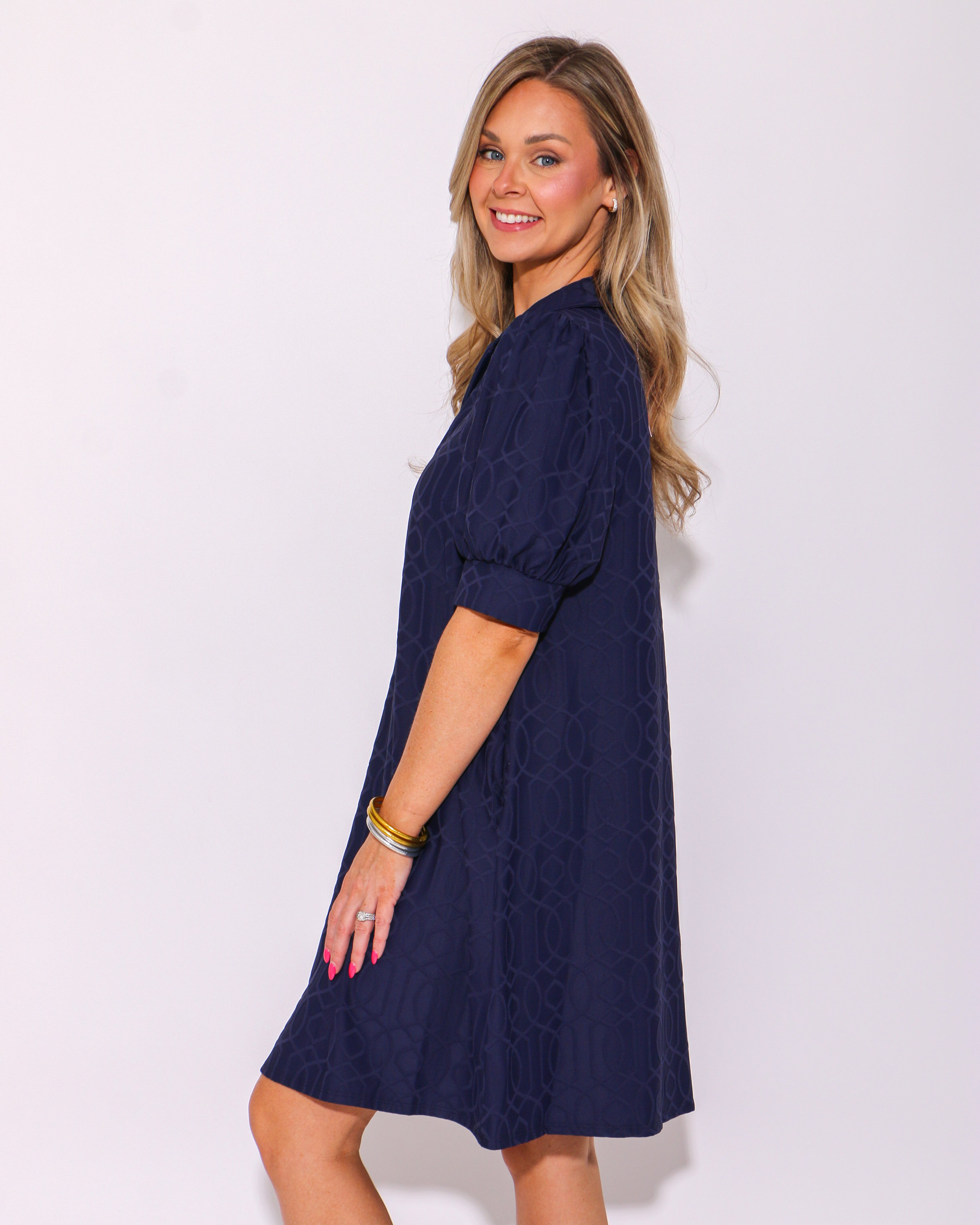 Emerson Jacquard Dress in Garden Gate Navy