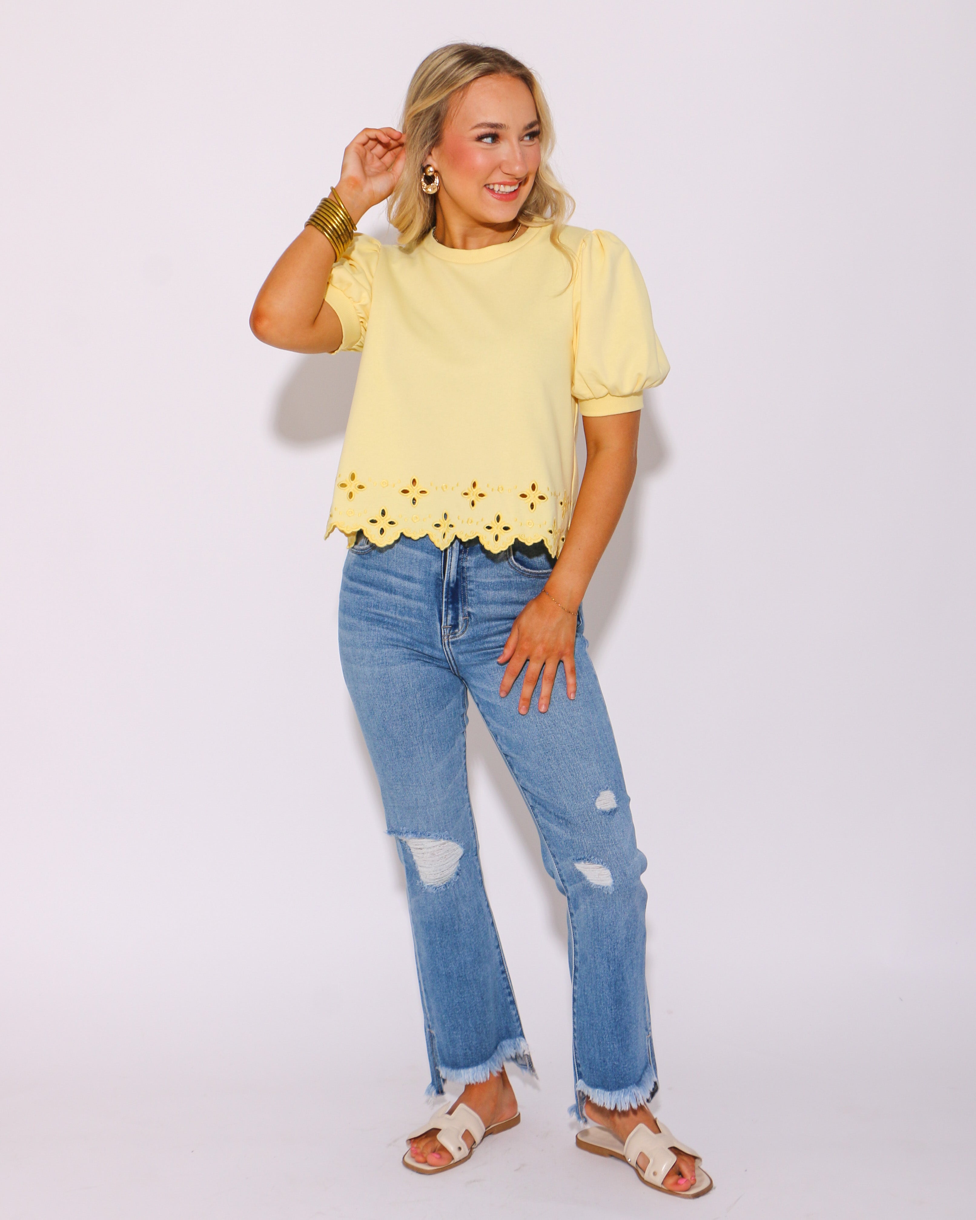 Happi Crop Flare with Step Hem and Slit Jeans