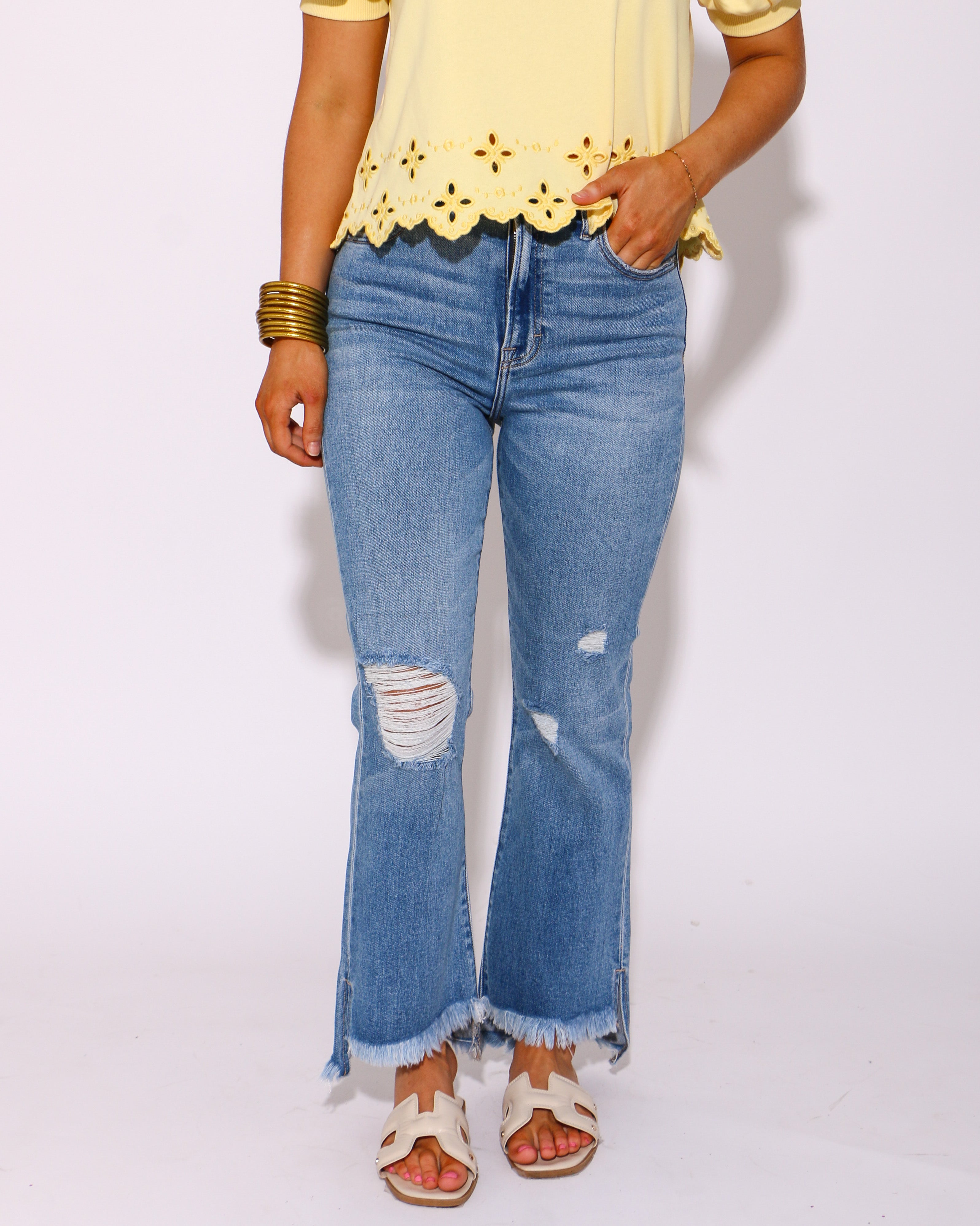 Happi Crop Flare with Step Hem and Slit Jeans