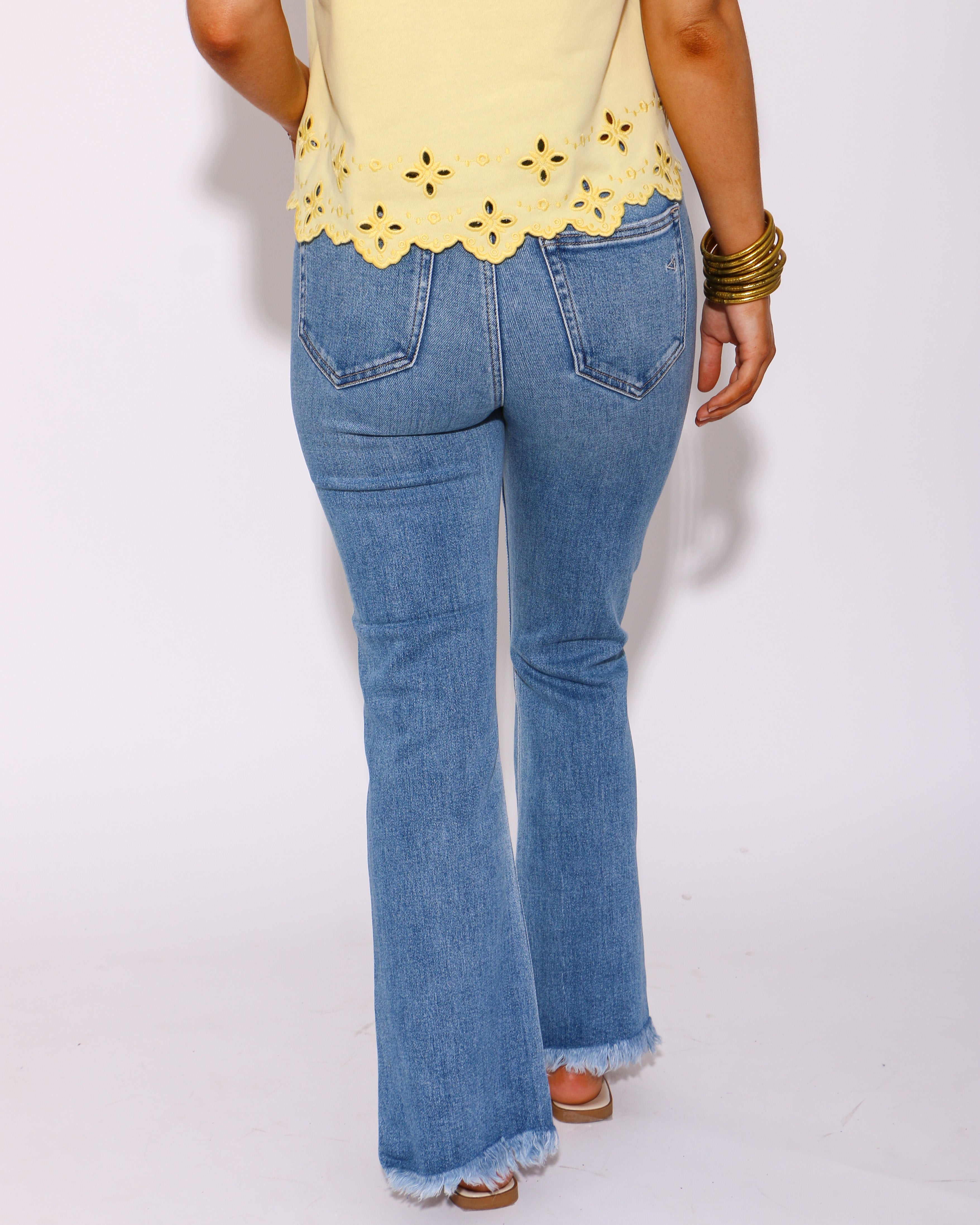 Happi Crop Flare with Step Hem and Slit Jeans