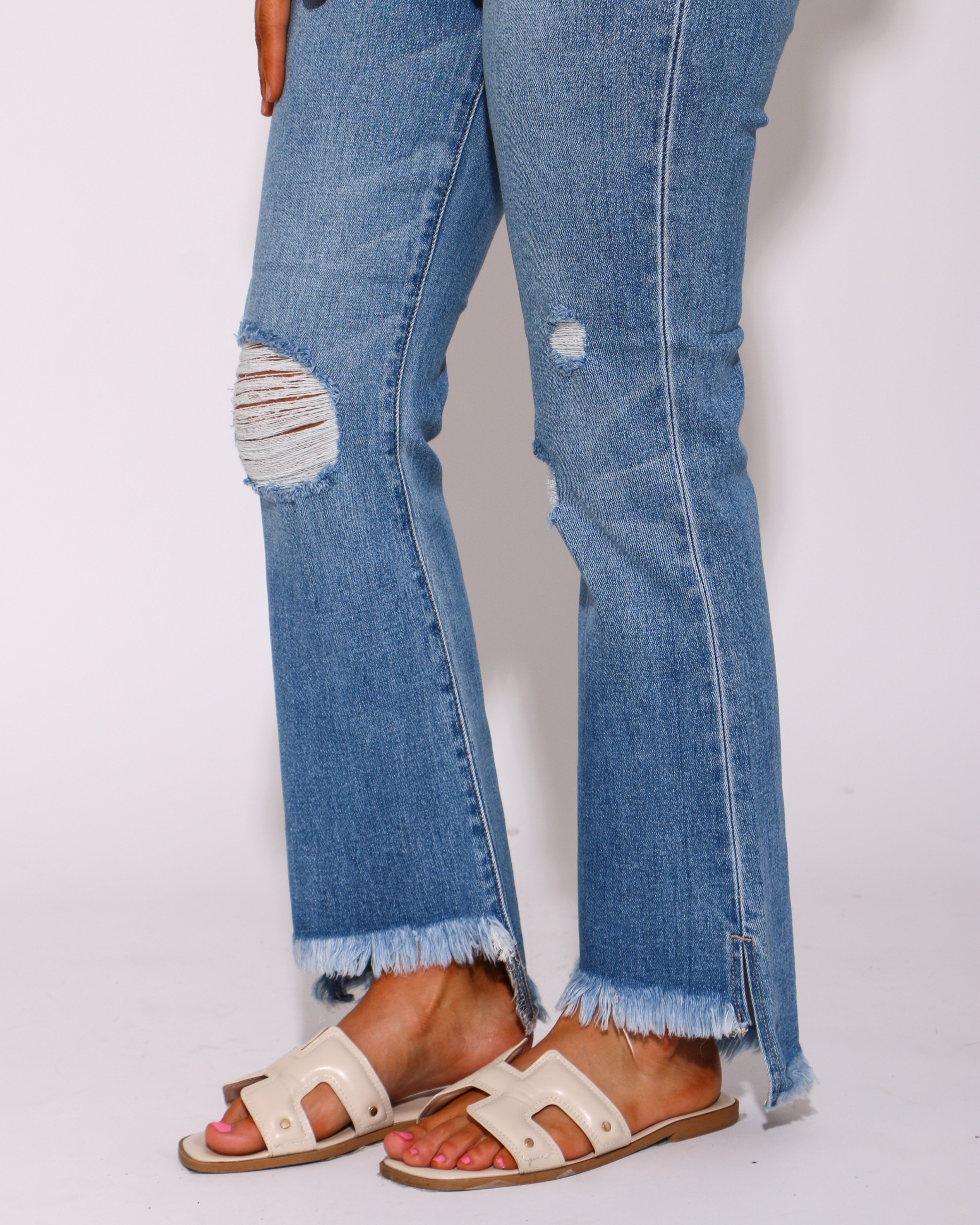 Happi Crop Flare with Step Hem and Slit Jeans