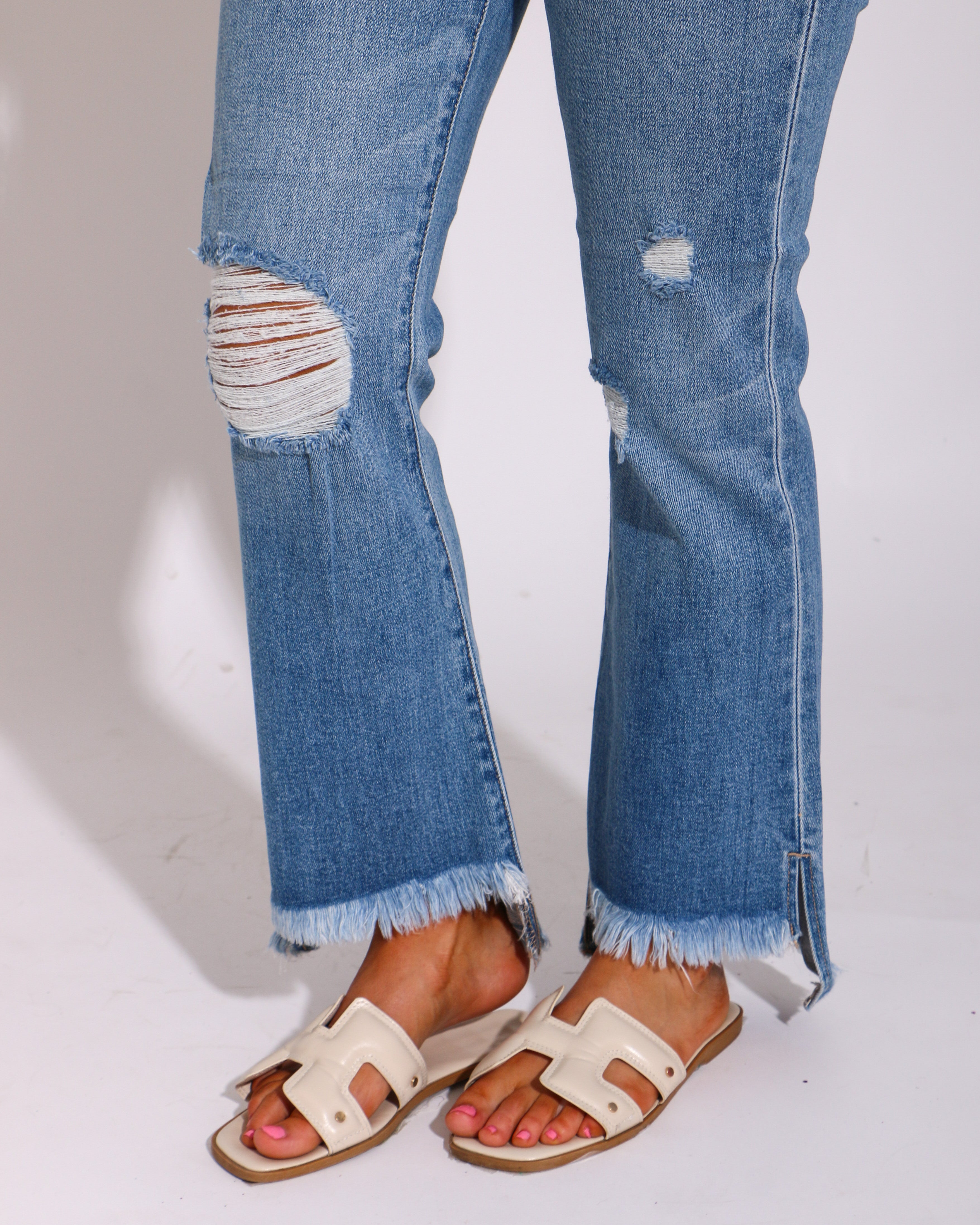 Happi Crop Flare with Step Hem and Slit Jeans