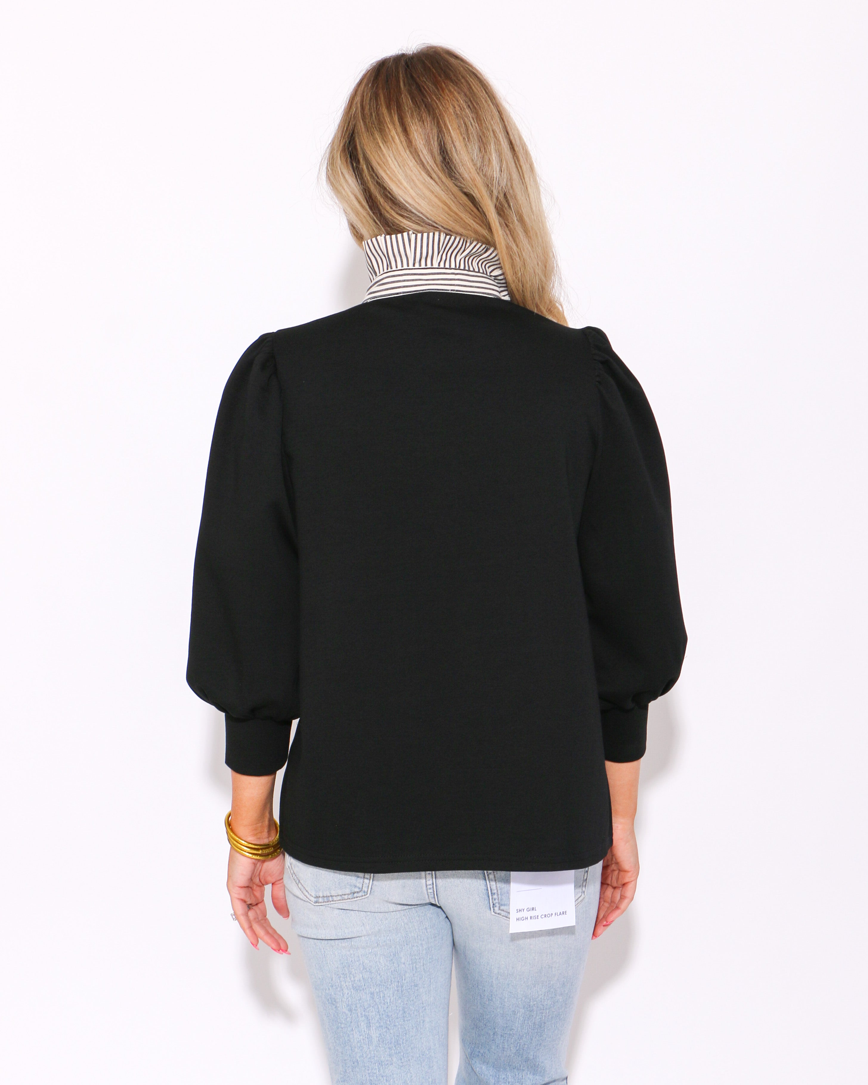 Black Balloon Sleeve Popover Top