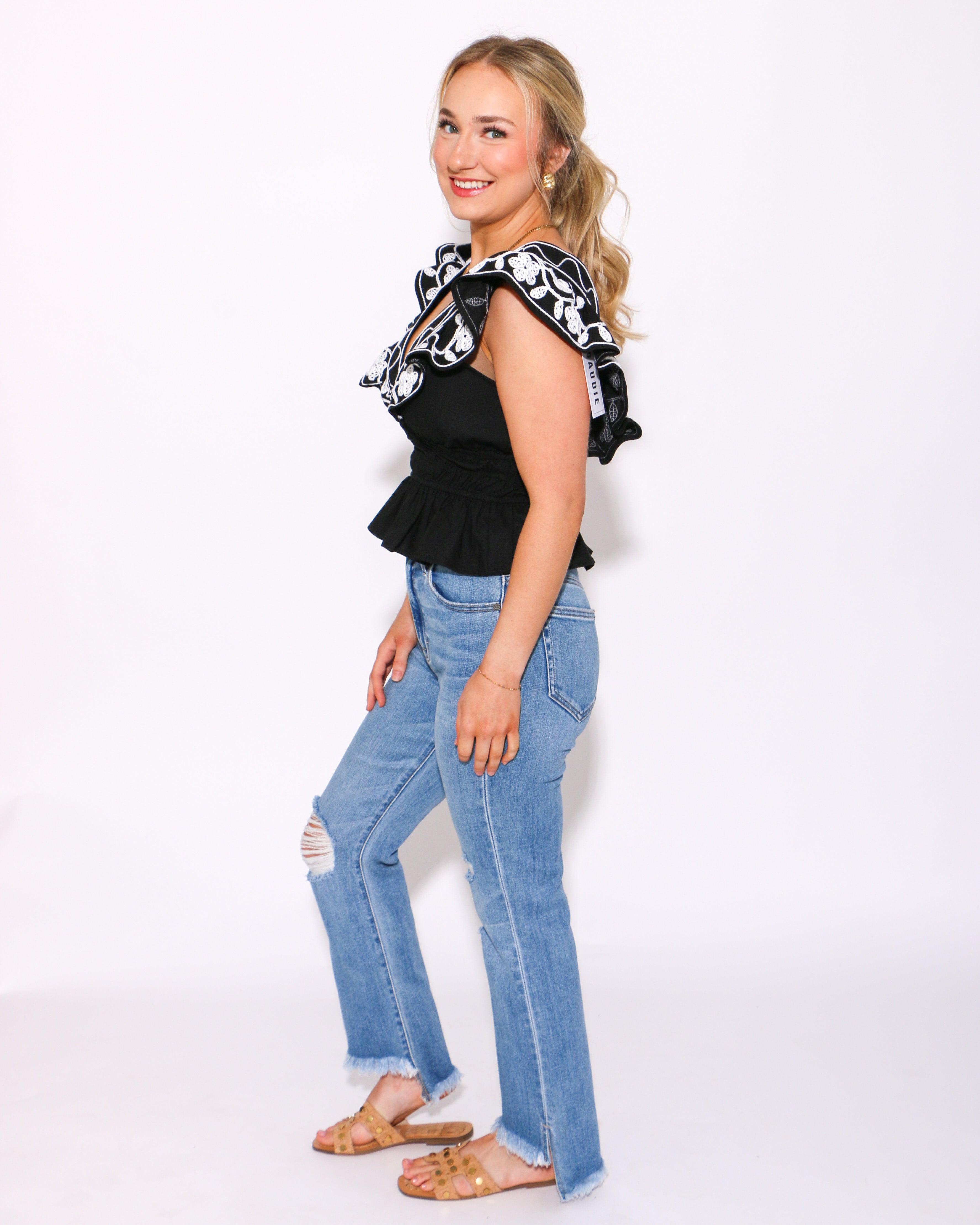 Happi Crop Flare with Step Hem and Slit Jeans