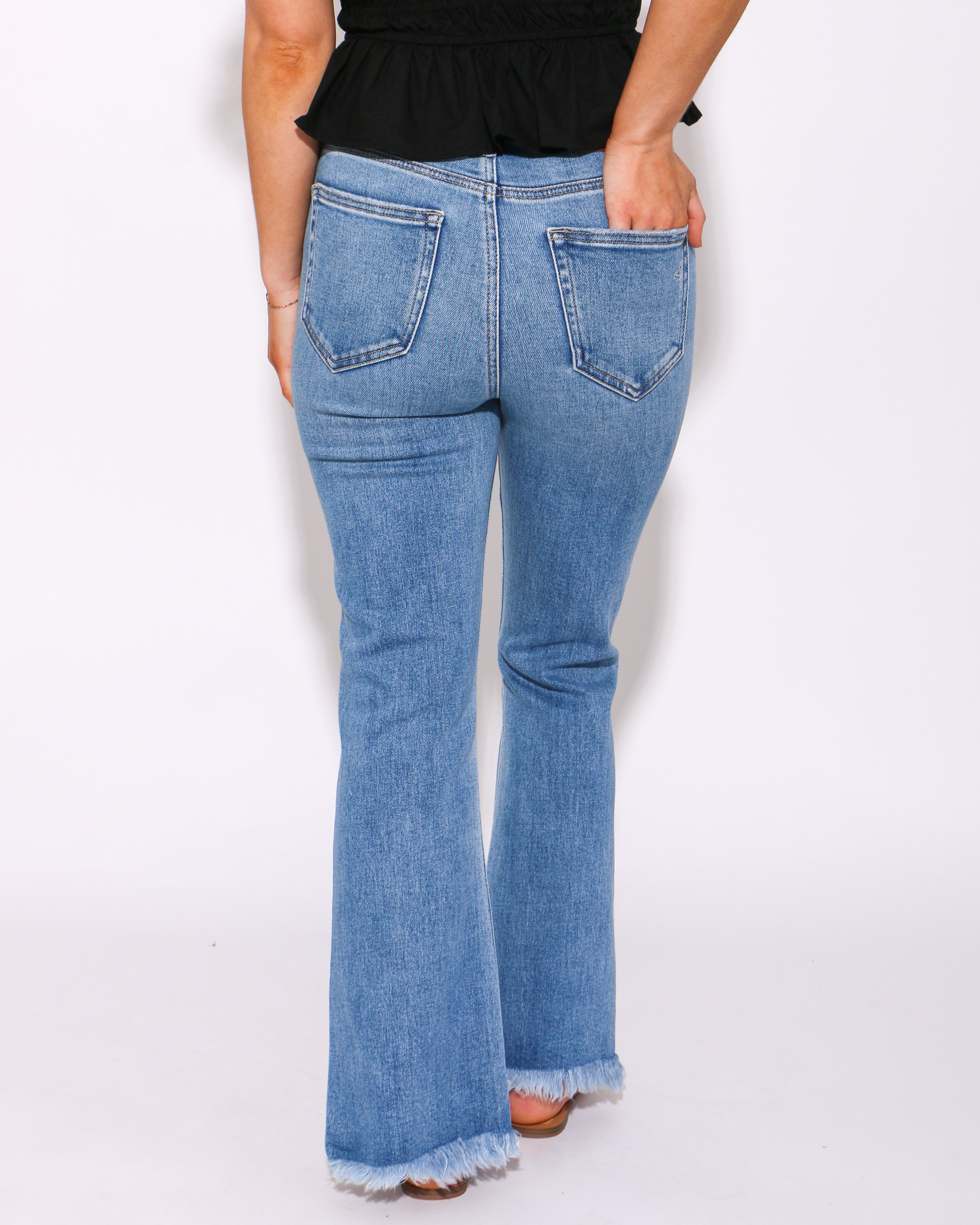 Happi Crop Flare with Step Hem and Slit Jeans