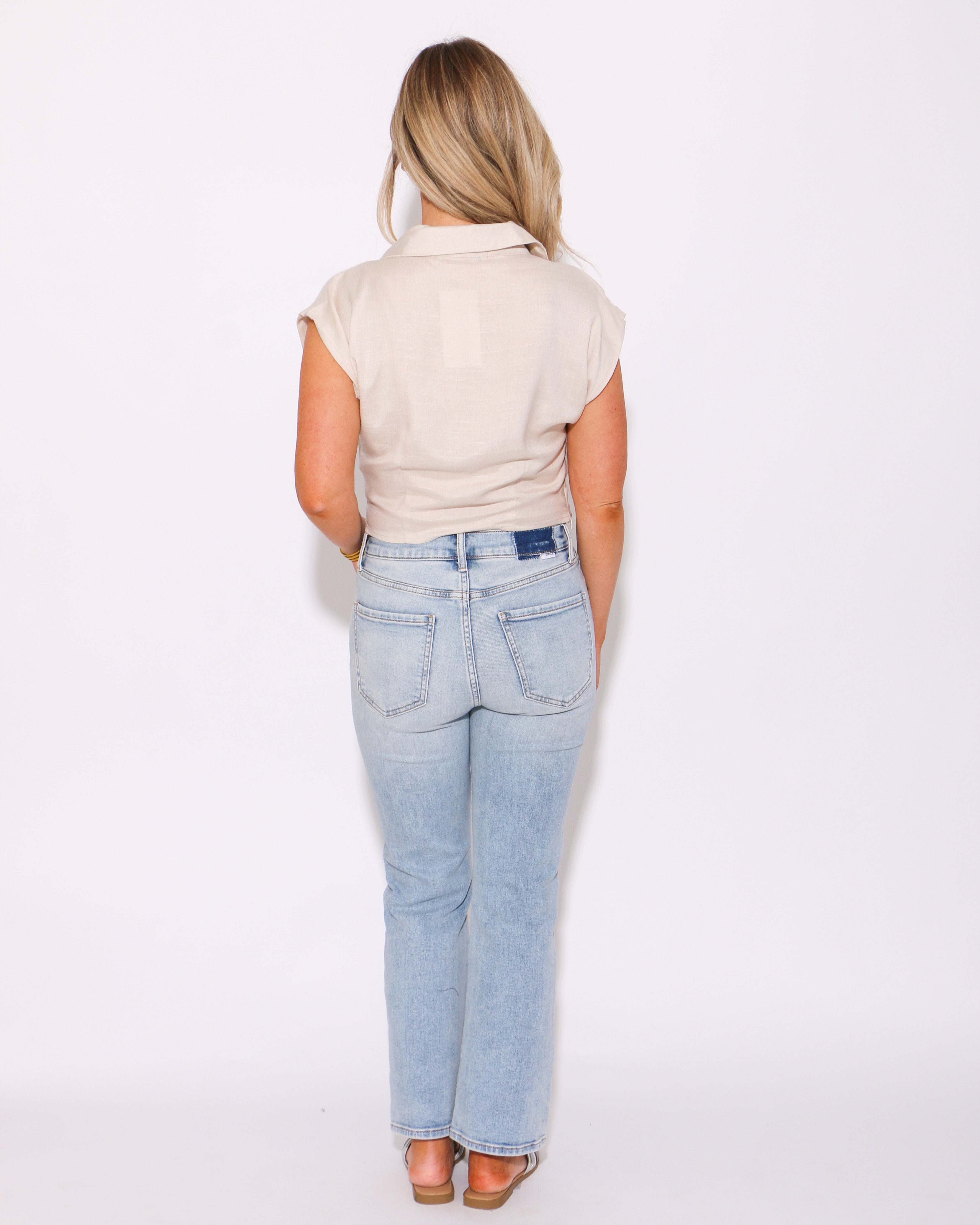 The Collared Wrap Top in Beige