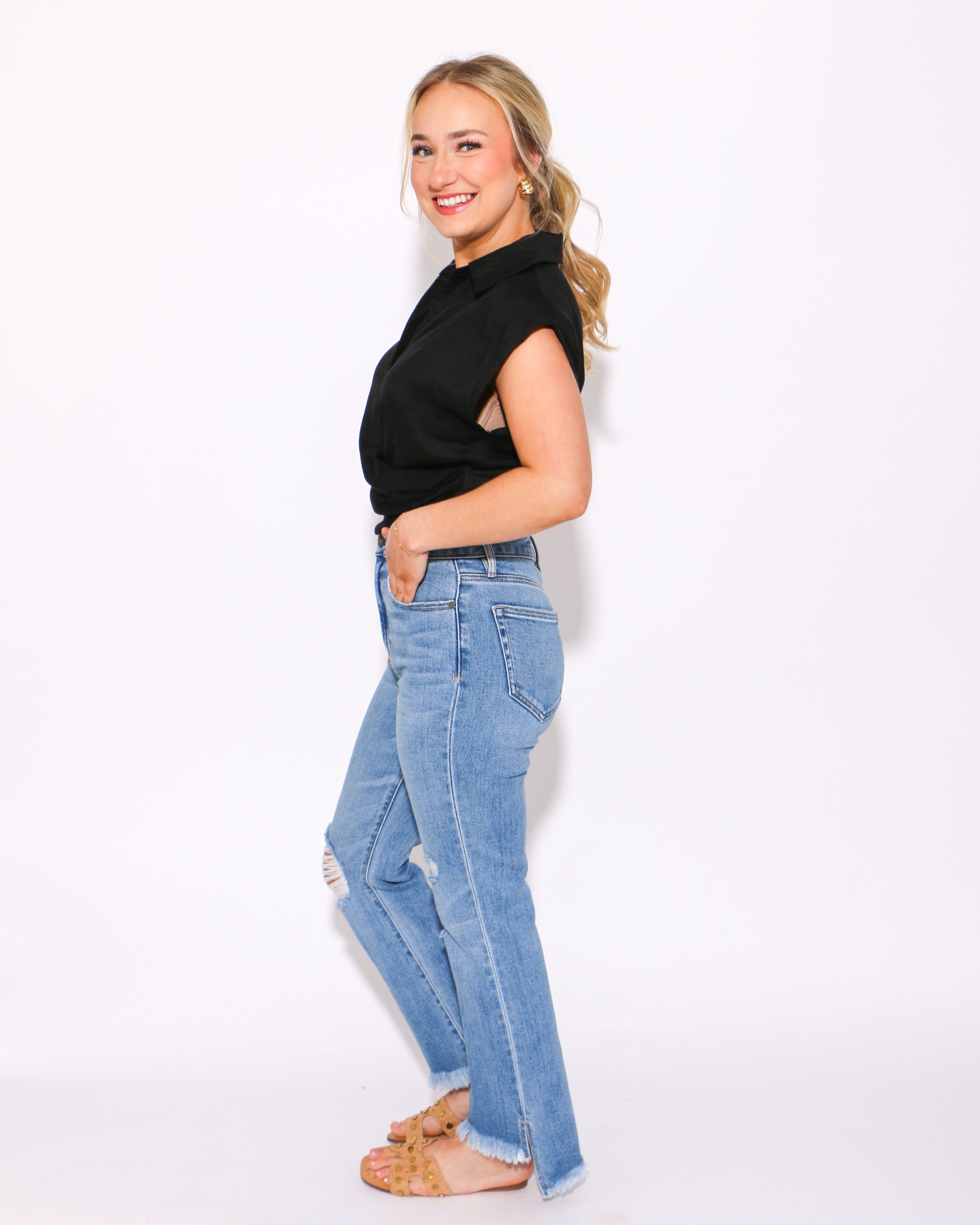 The Collared Wrap Top in Black