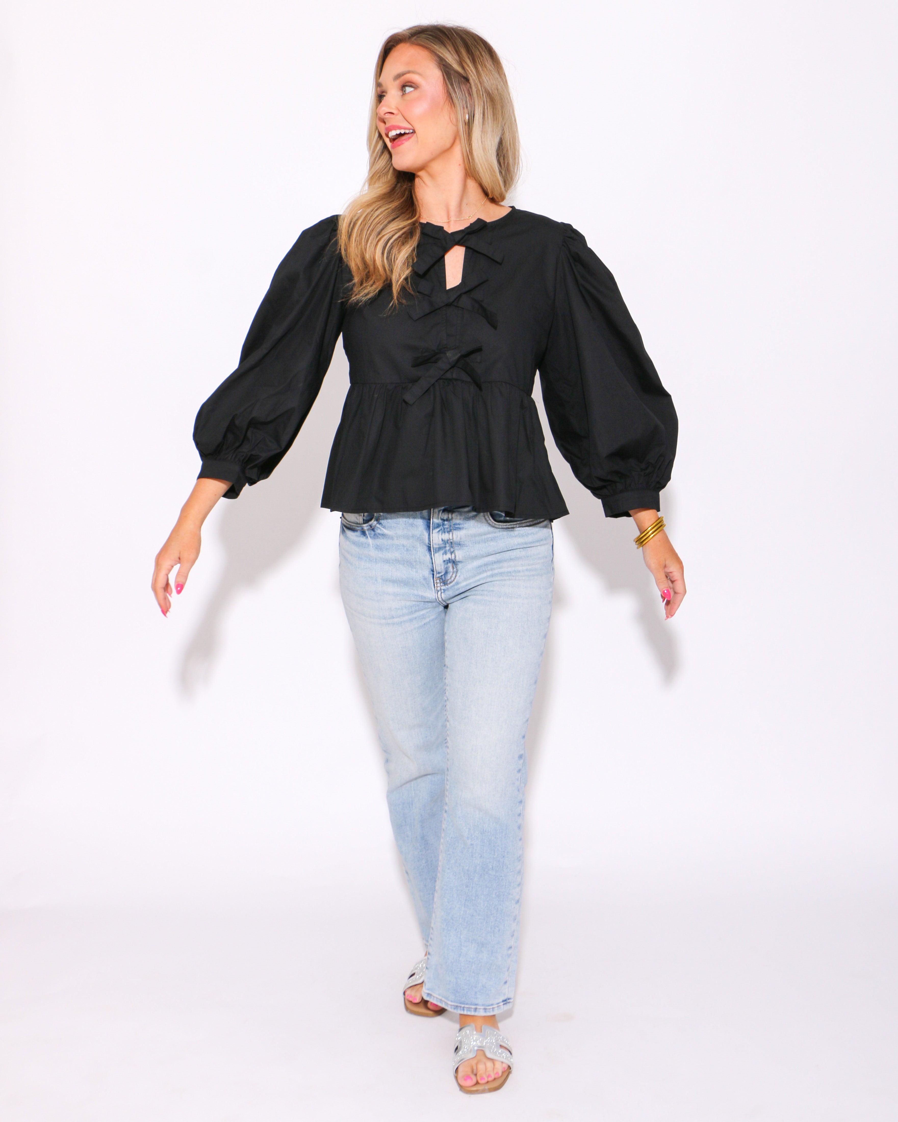 Peplum Poise Bow Top in Black
