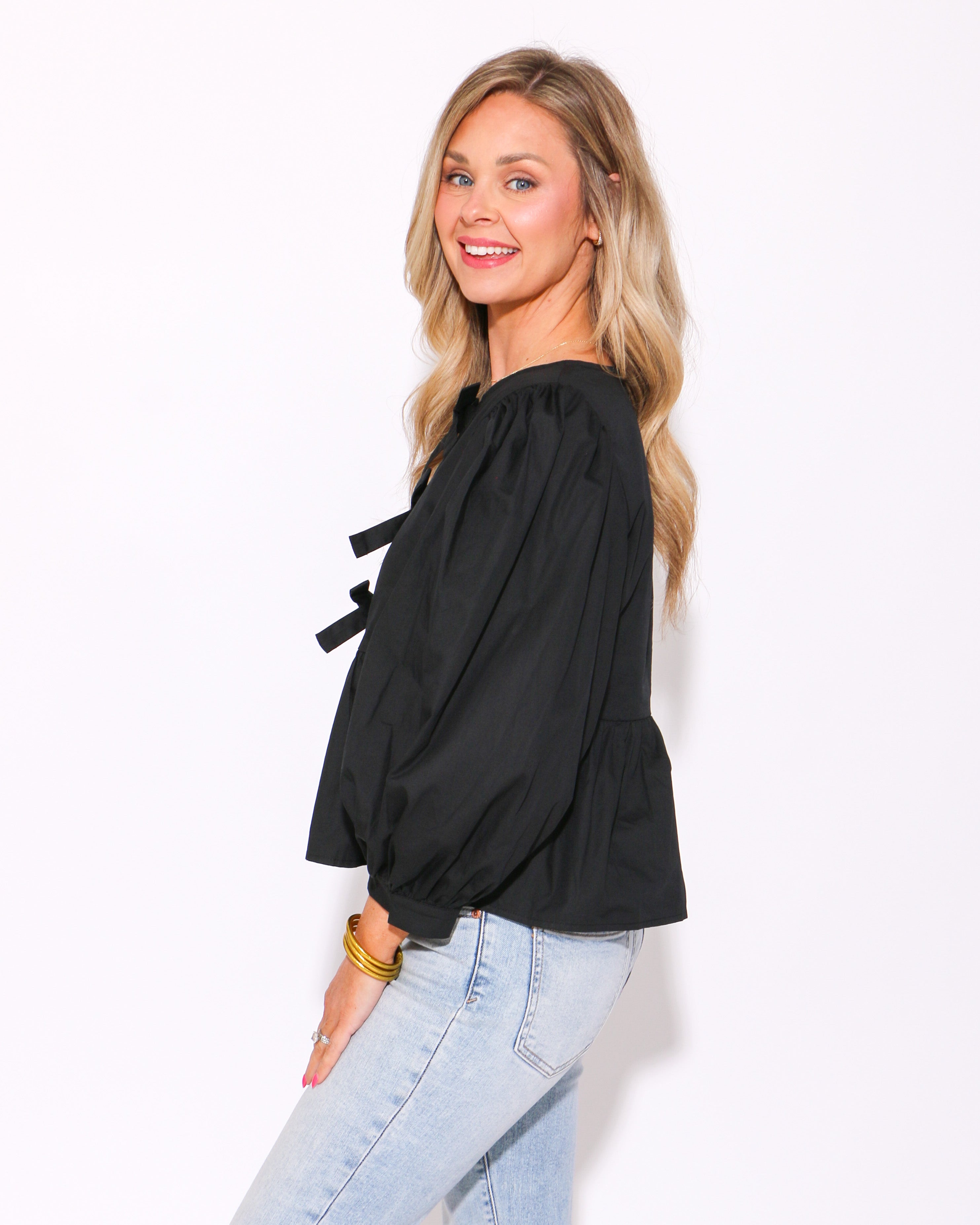 Peplum Poise Bow Top in Black
