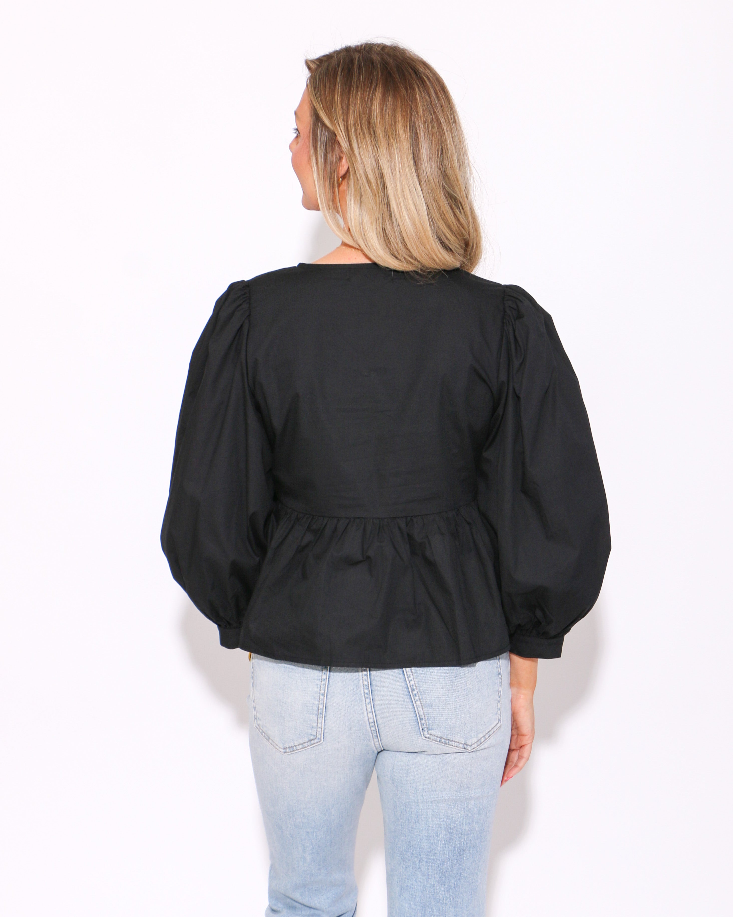 Peplum Poise Bow Top in Black