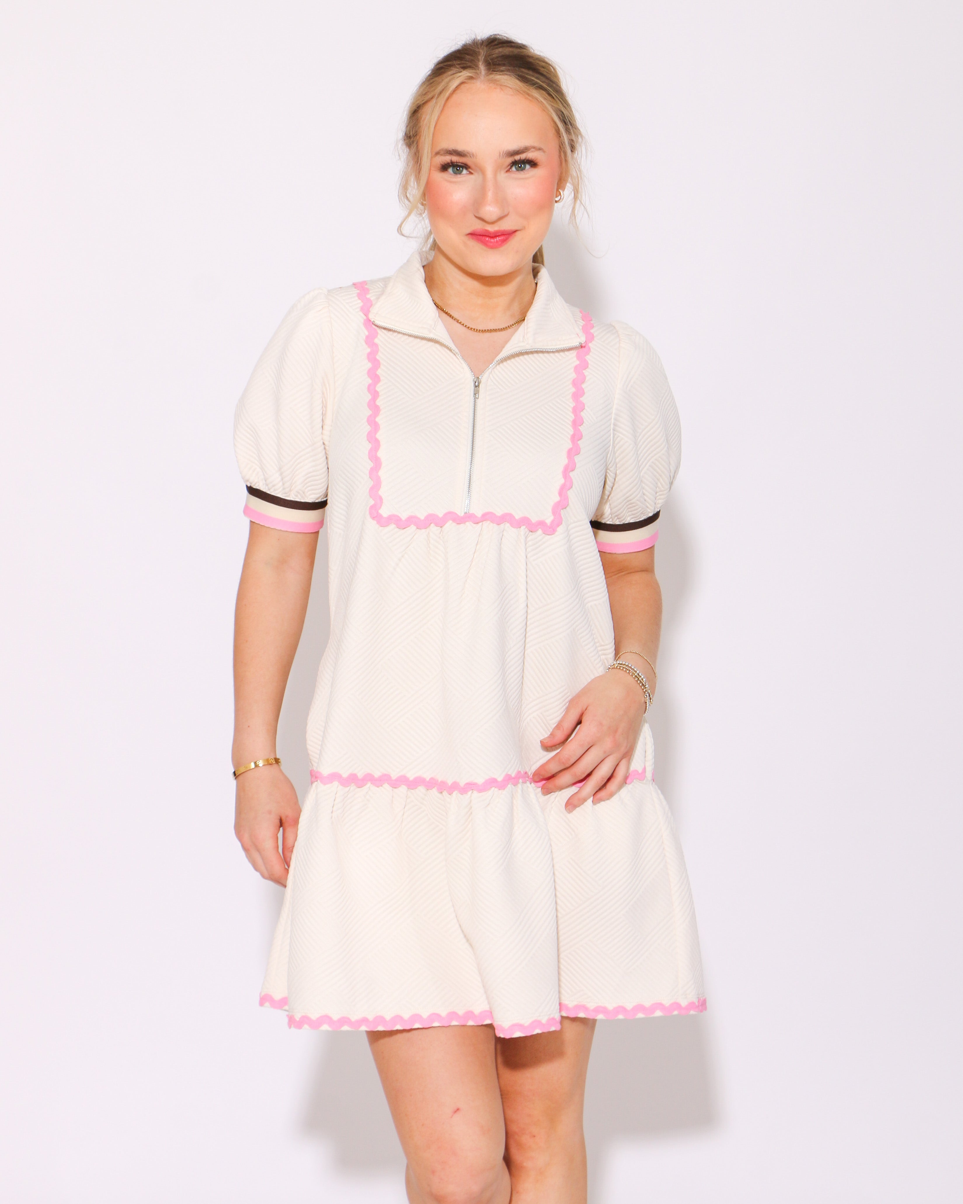 Zippered Chic Mini Dress in Cream