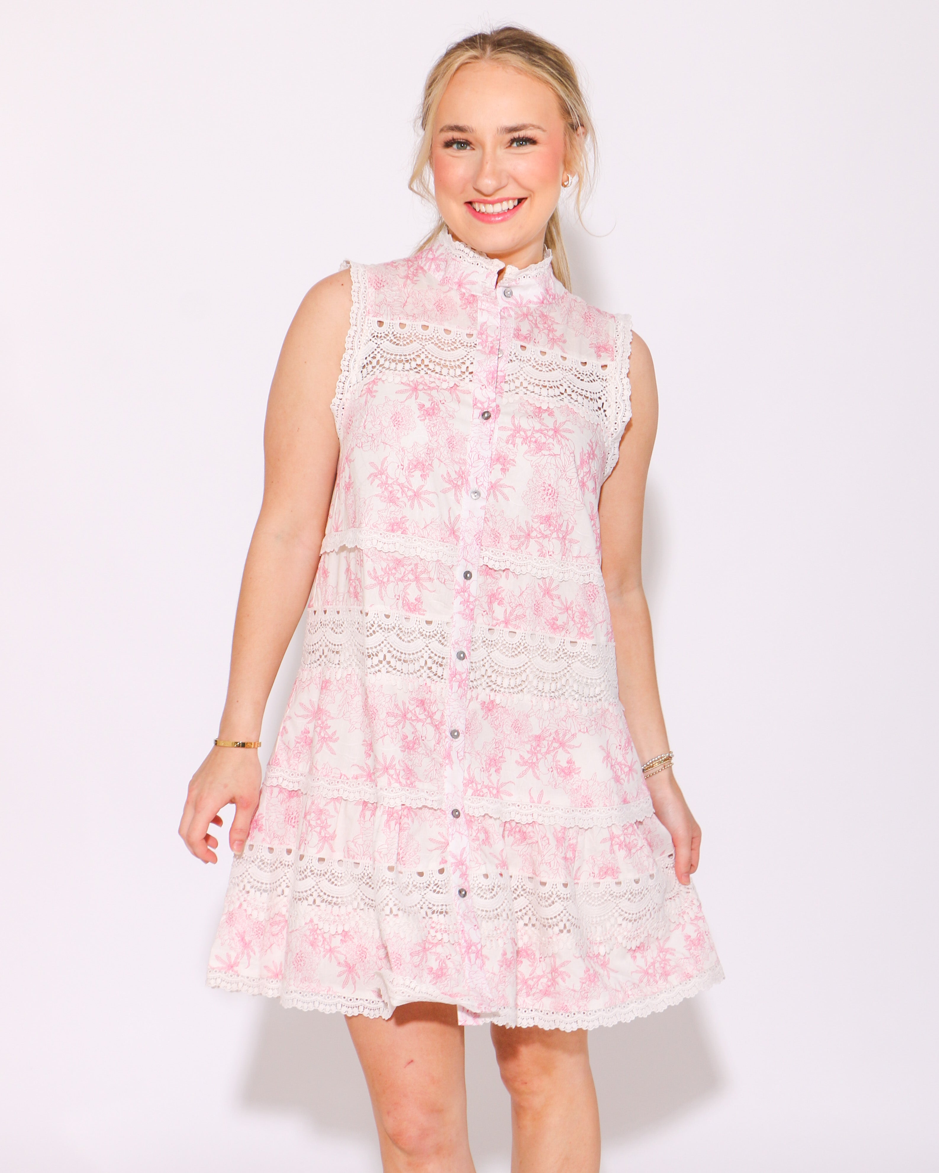 Blush Bloom Lace Button Up Mini Dress