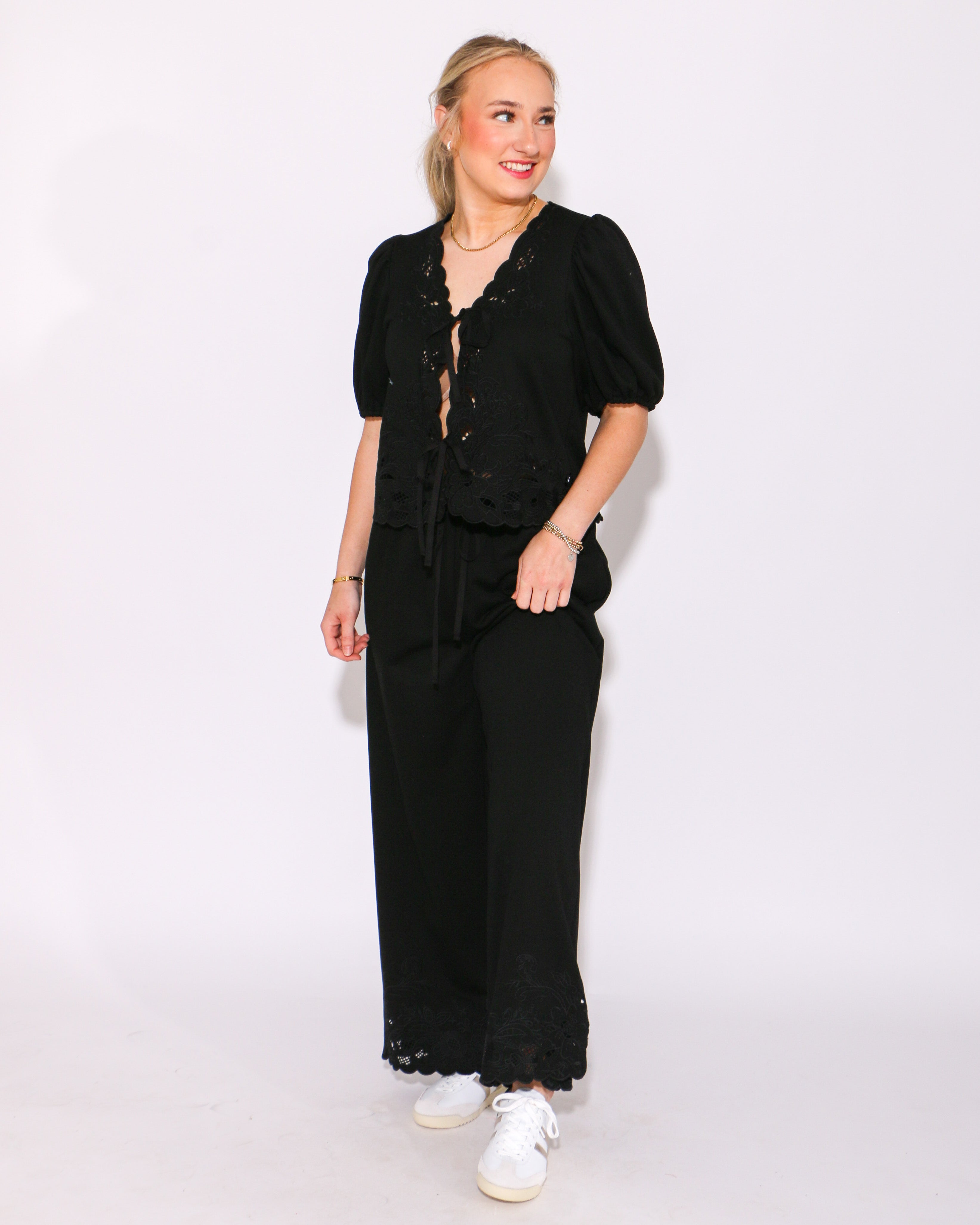 Scalloped Bow Tie and Pants Set