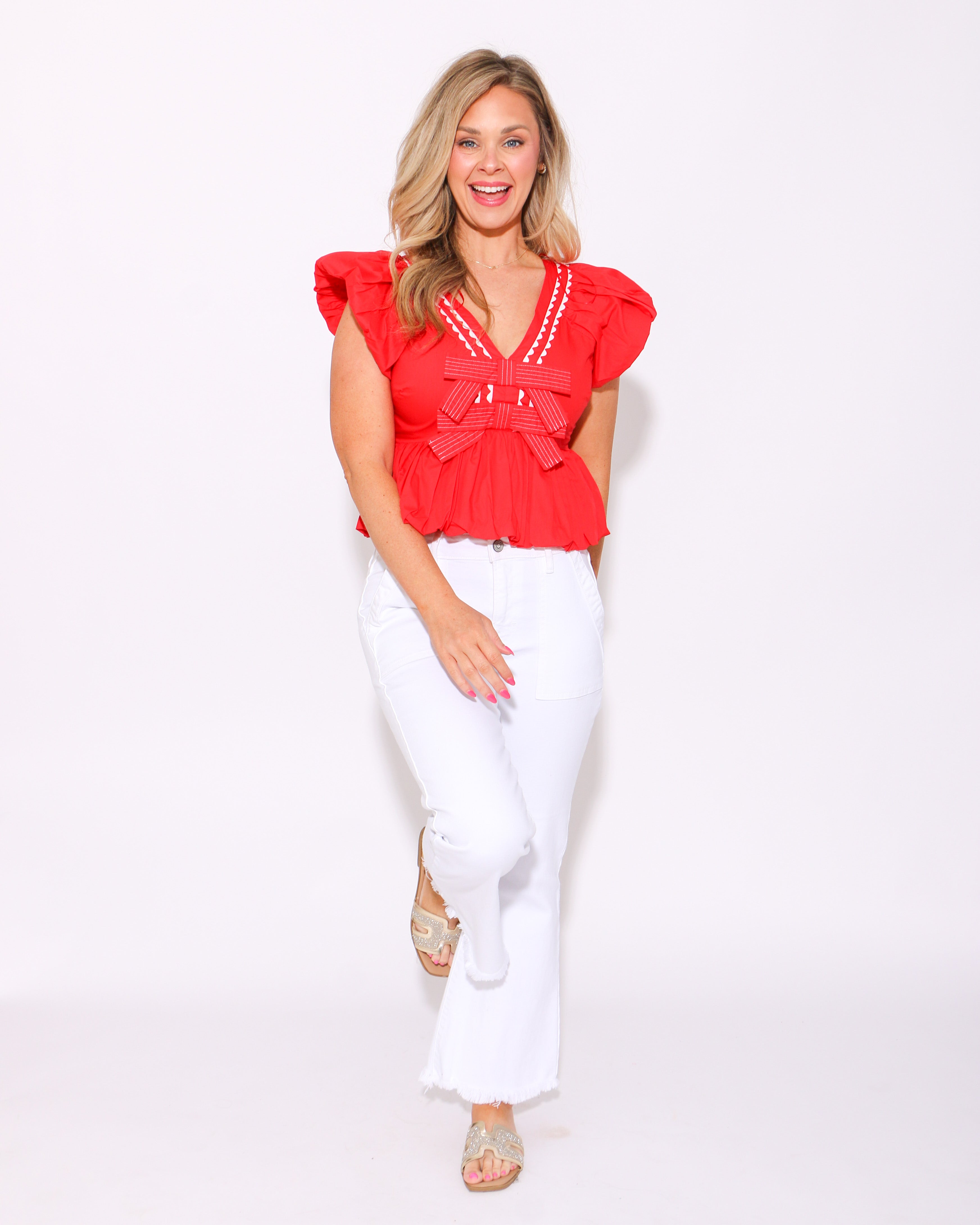 Bubbles and Bows Cropped Top in Red
