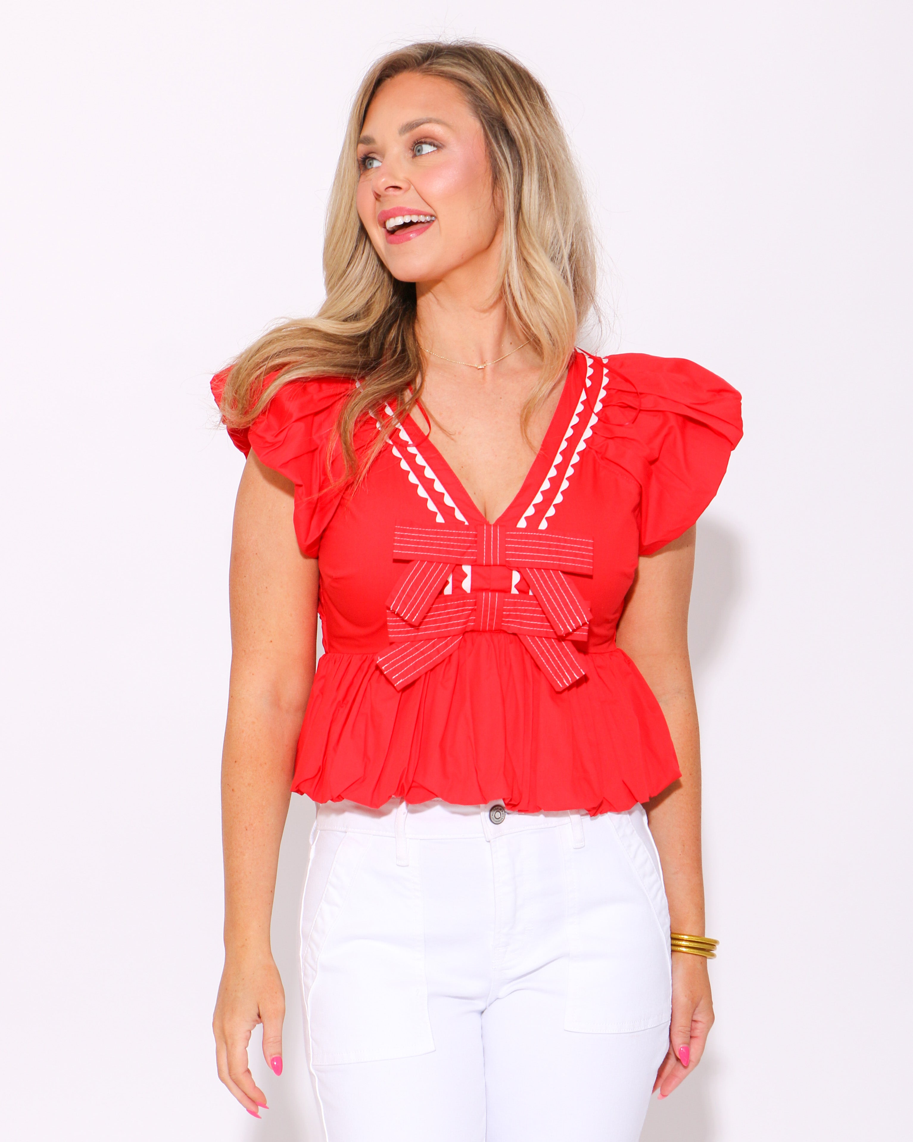 Bubbles and Bows Cropped Top in Red
