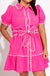 Pink puff sleeve scallop trim dress styled view, women's boutique fashion at Gaudie & Co
