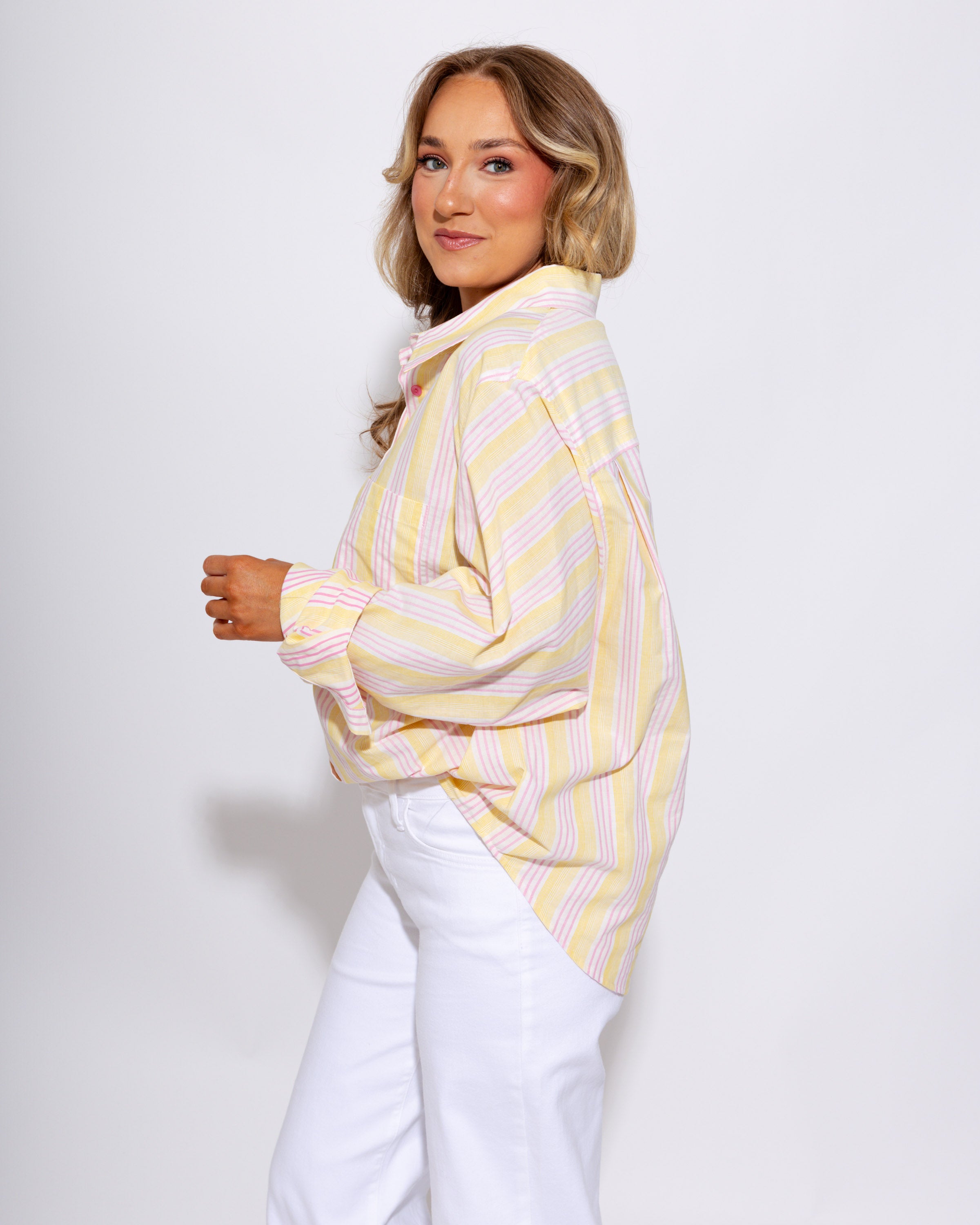 Sunshine Stripe Oversized Button-Up Top
