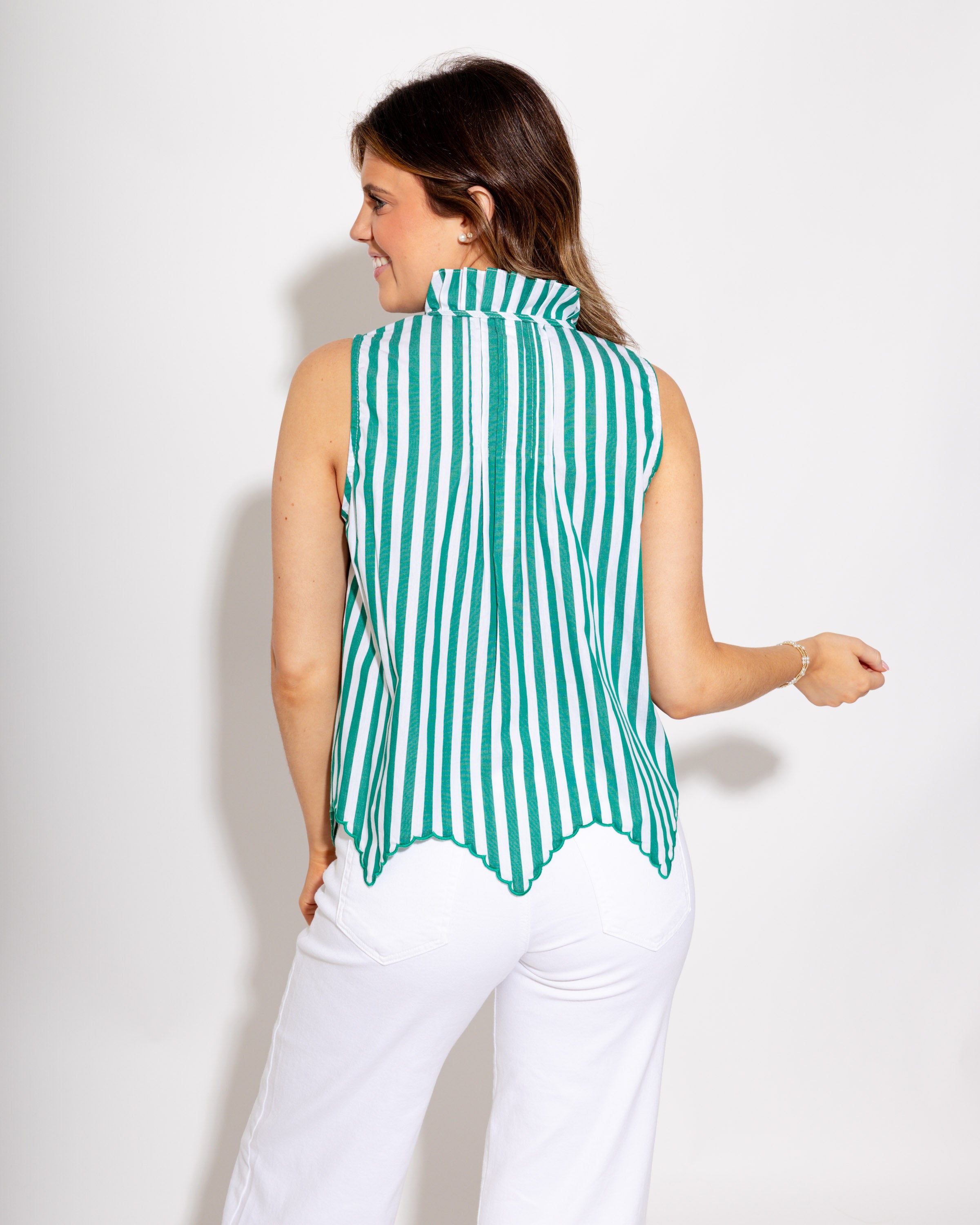 Striped Scalloped Edge Top in Green
