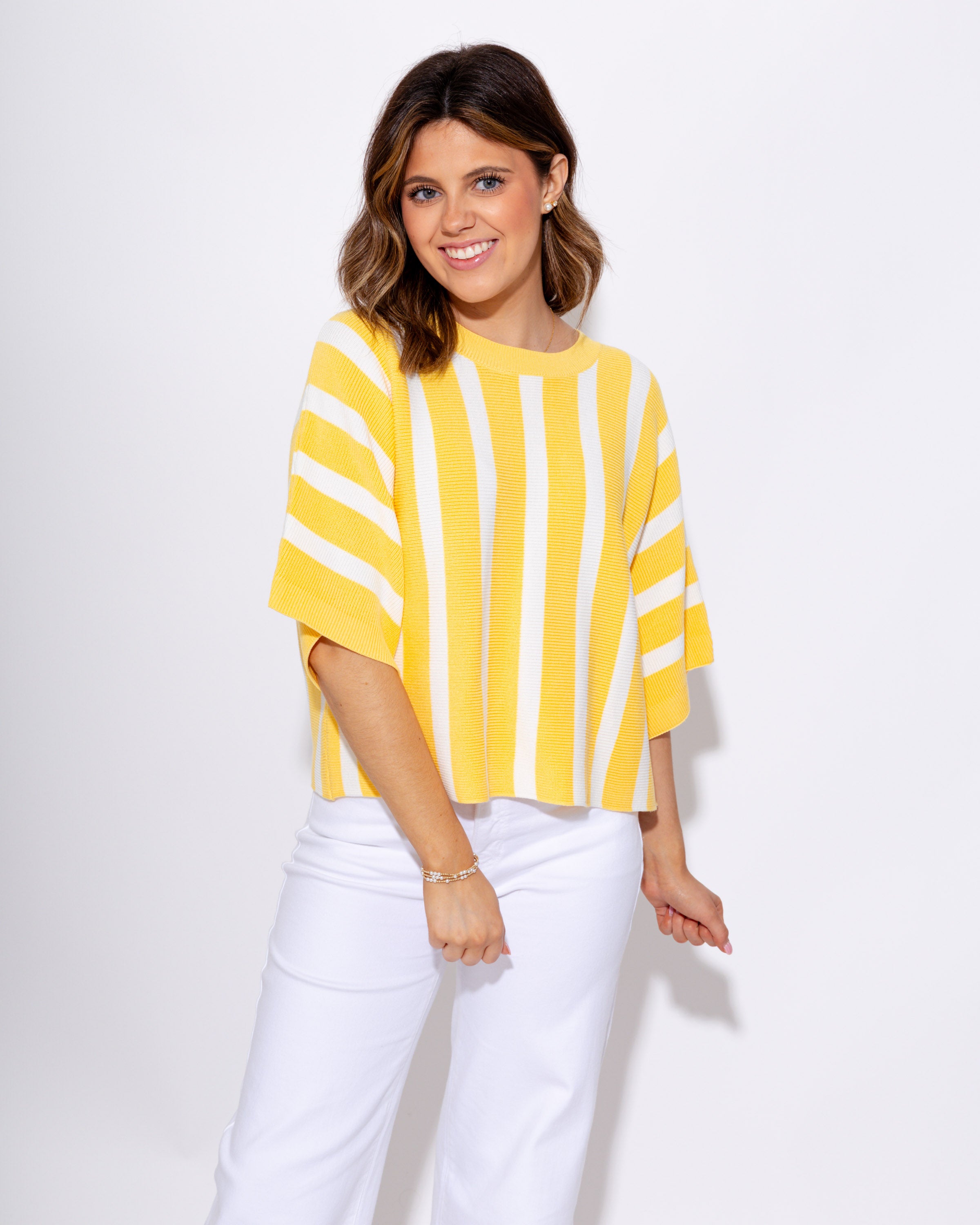 Sunny Striped Ribbed Crew Neck Top