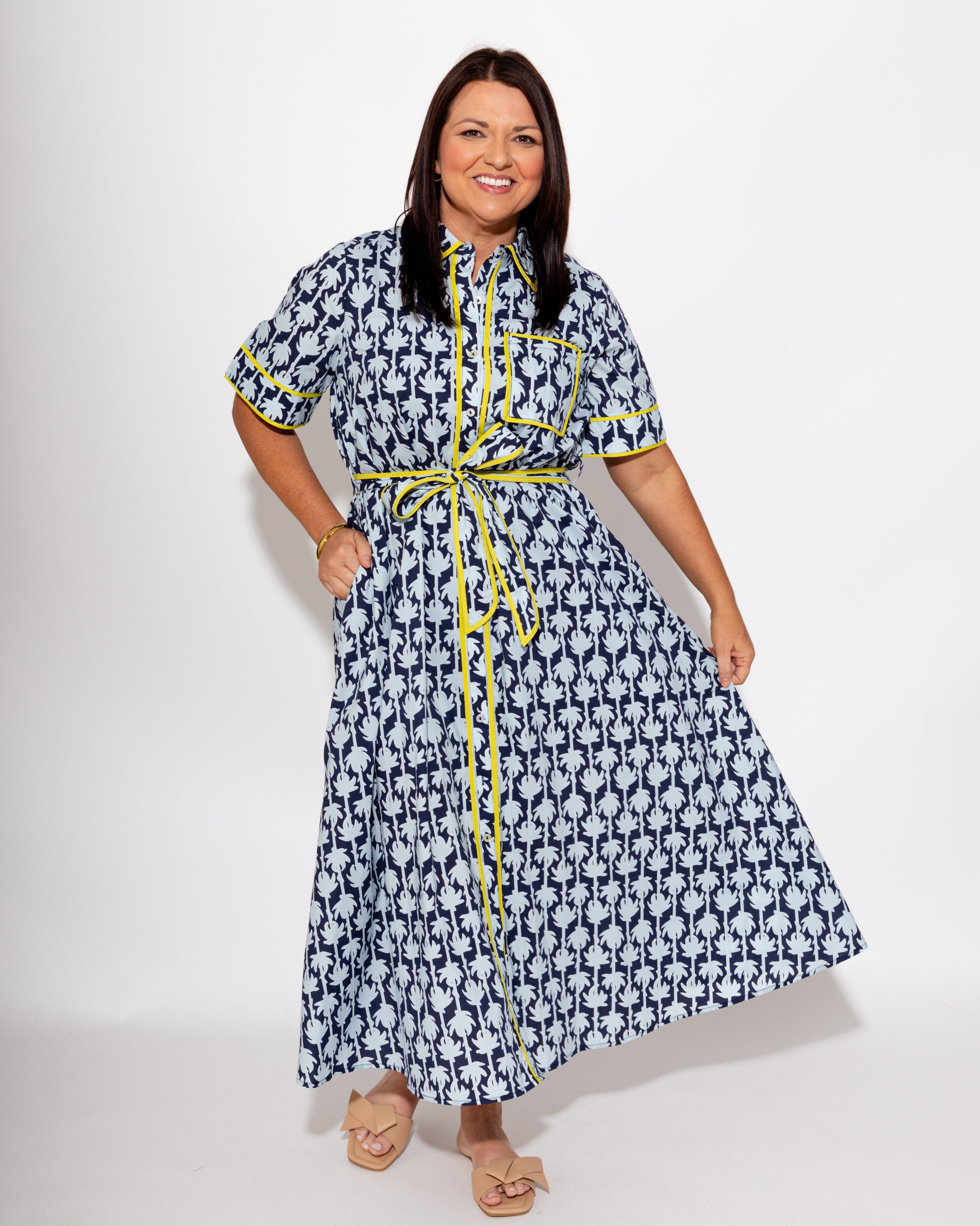 Botanical Print Belted Midi Dress