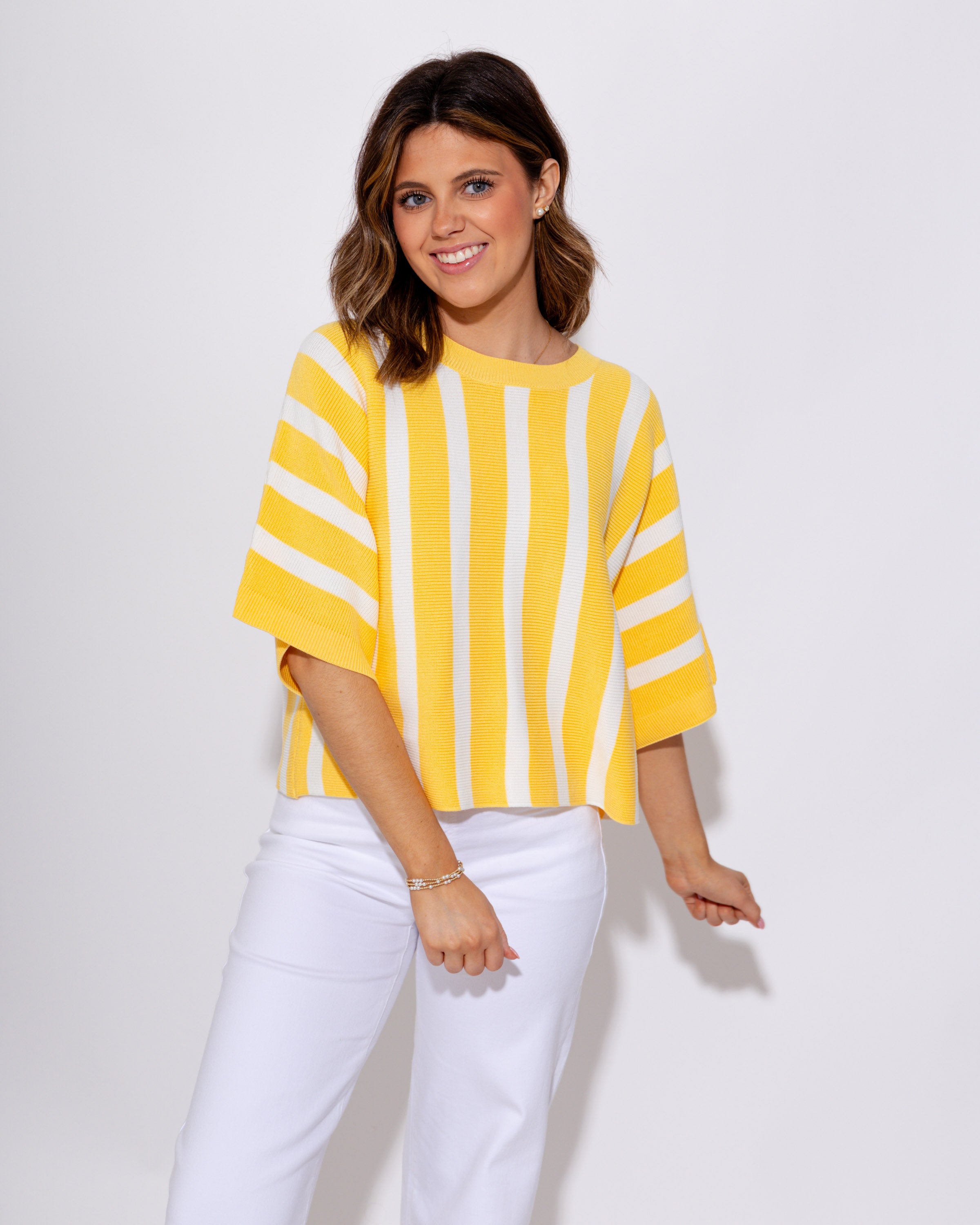 Sunny Striped Ribbed Crew Neck Top