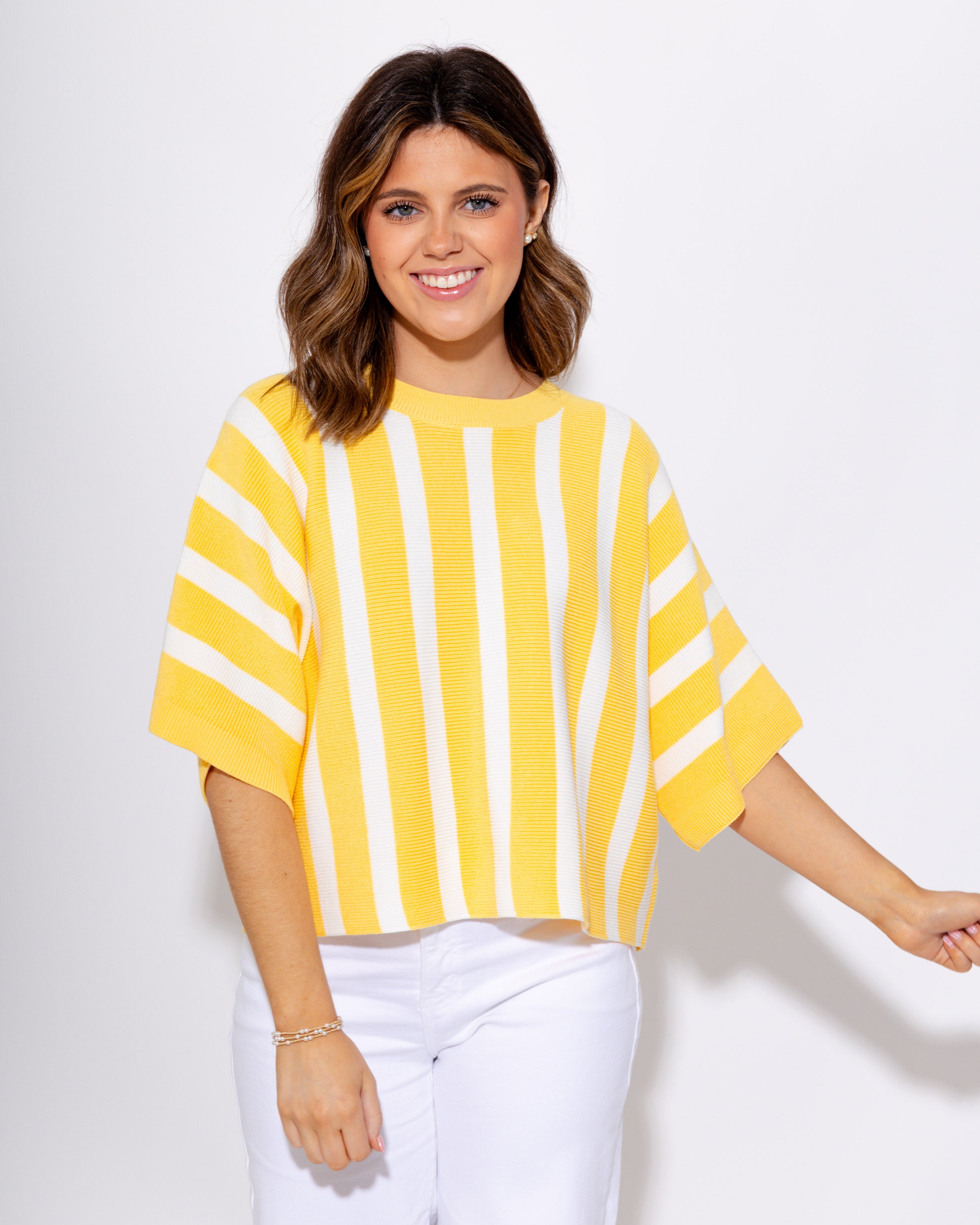 Sunny Striped Ribbed Crew Neck Top
