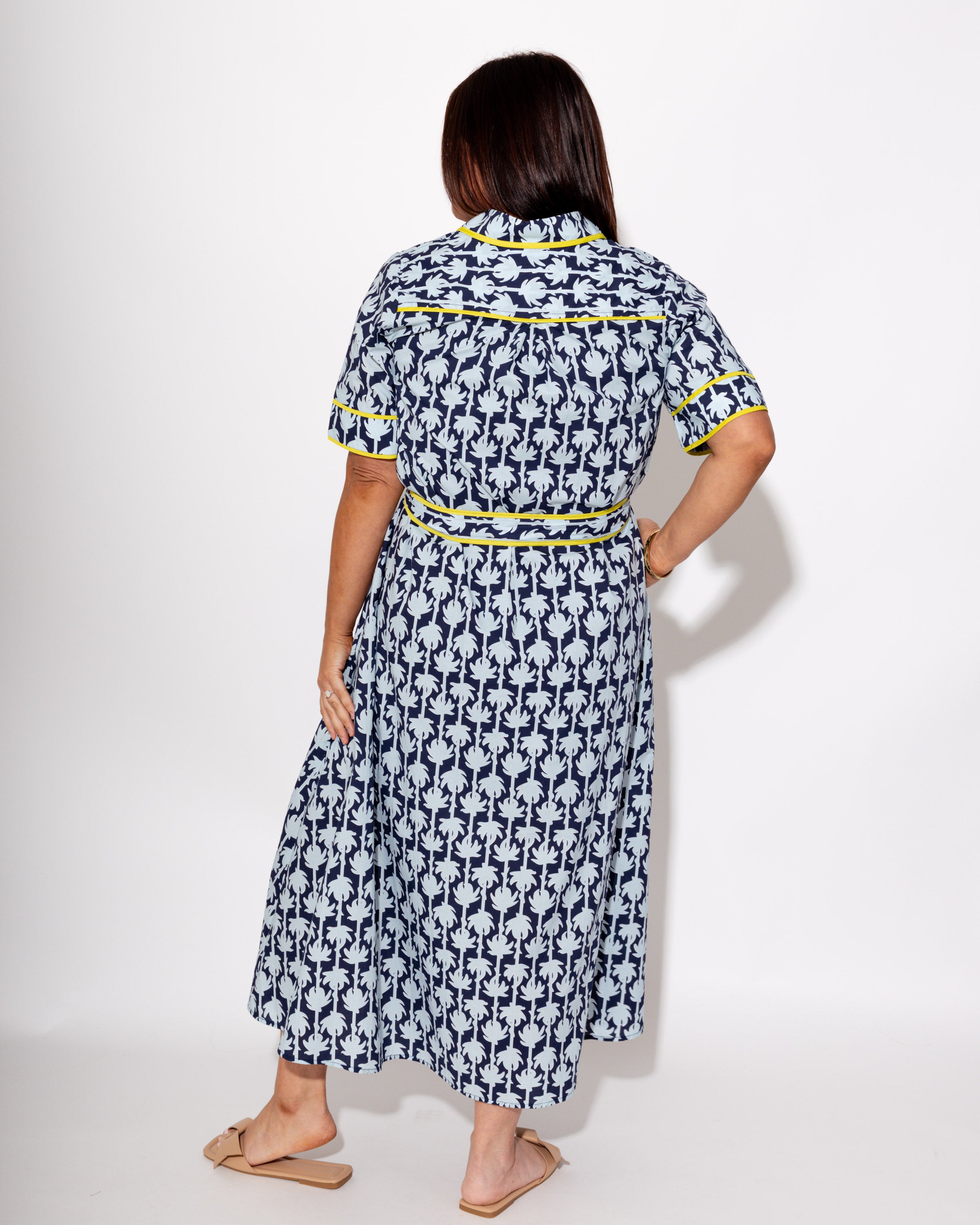 Botanical Print Belted Midi Dress