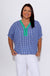 Indigo gingham puff sleeve scallop neck top back view, women's boutique top at Gaudie & Co
