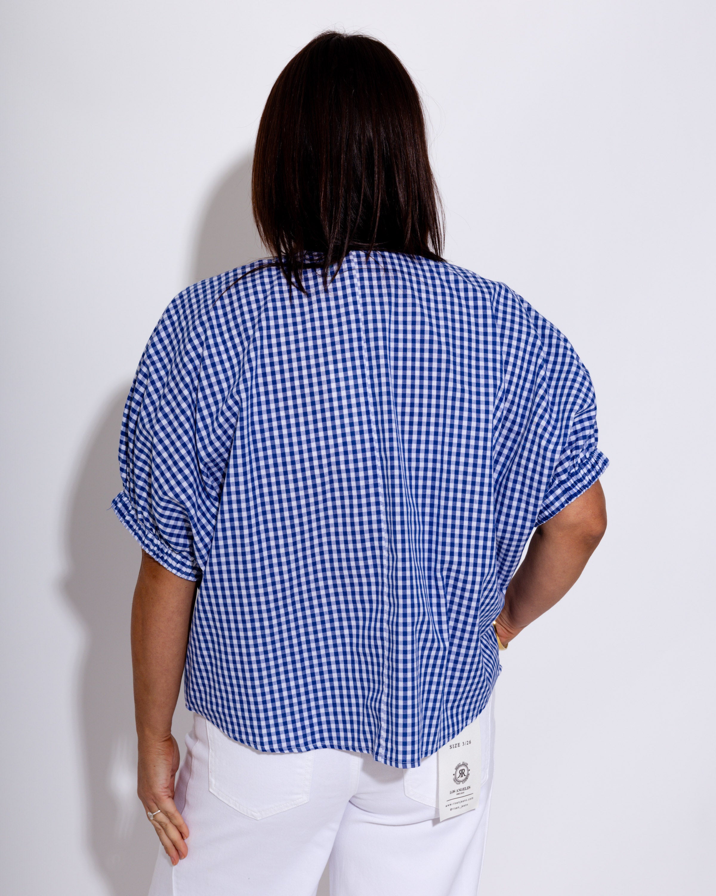 Contrast Scallop Gingham Top in Indigo