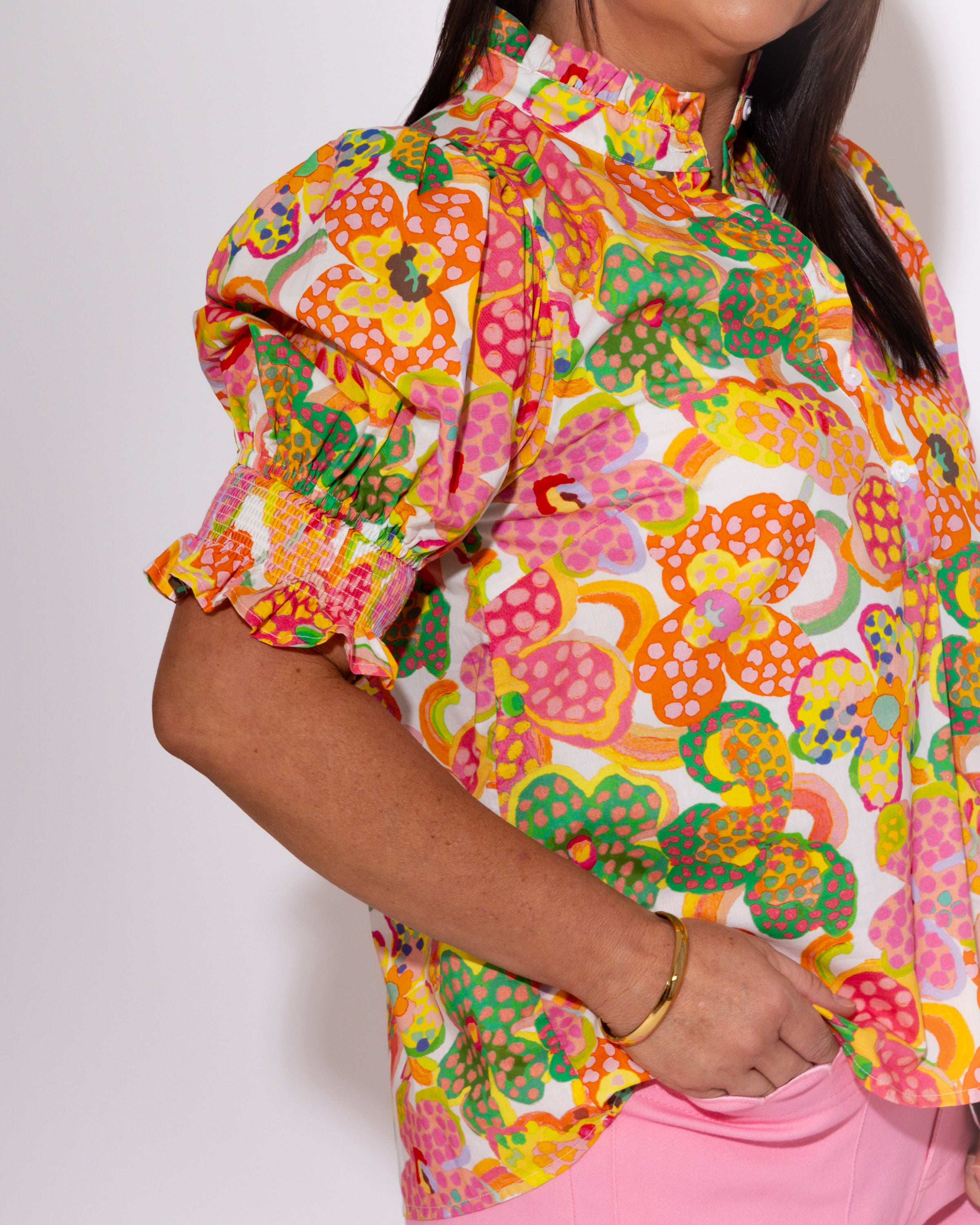 Bright Botanical Puff Sleeve Top
