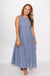Light blue sleeveless pleated A-line midi dress, women's boutique midi dress front view at Gaudie & Co