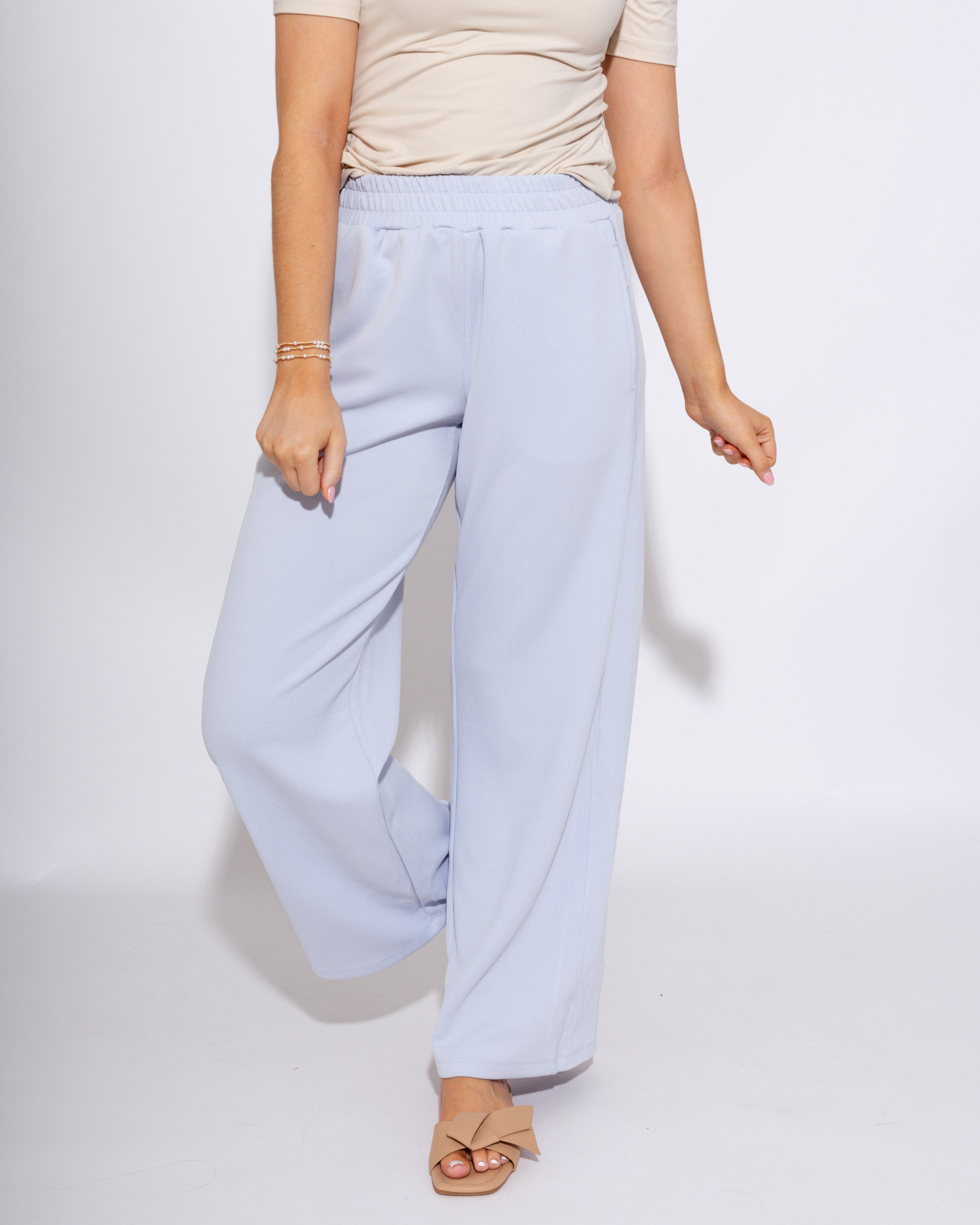 Luxe Wash Rib Wide-leg Pants in Blue