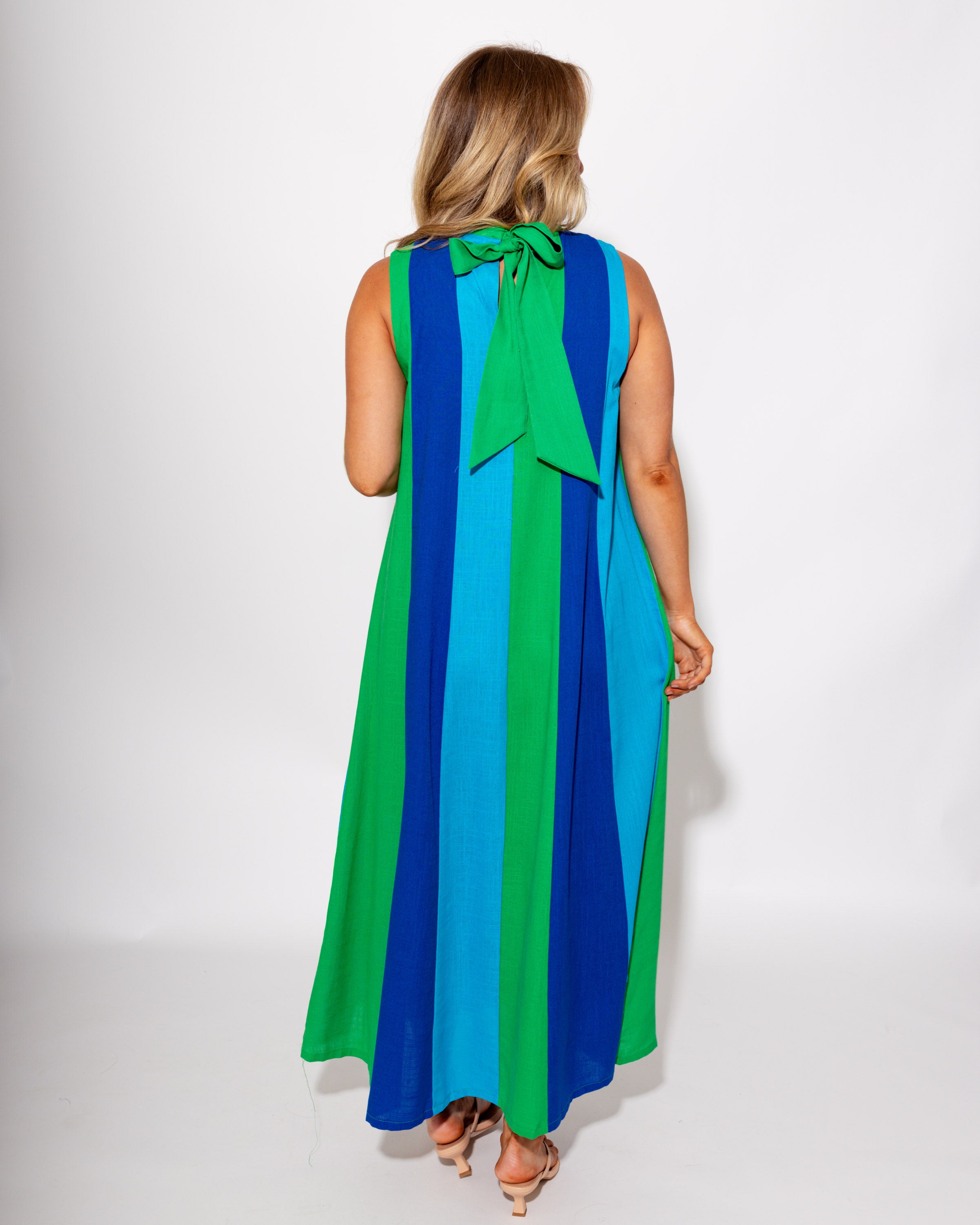 Green Navy Blue Colorblock Sleeveless Midi Dress - THML - Gaudie & Co. TX Boutique