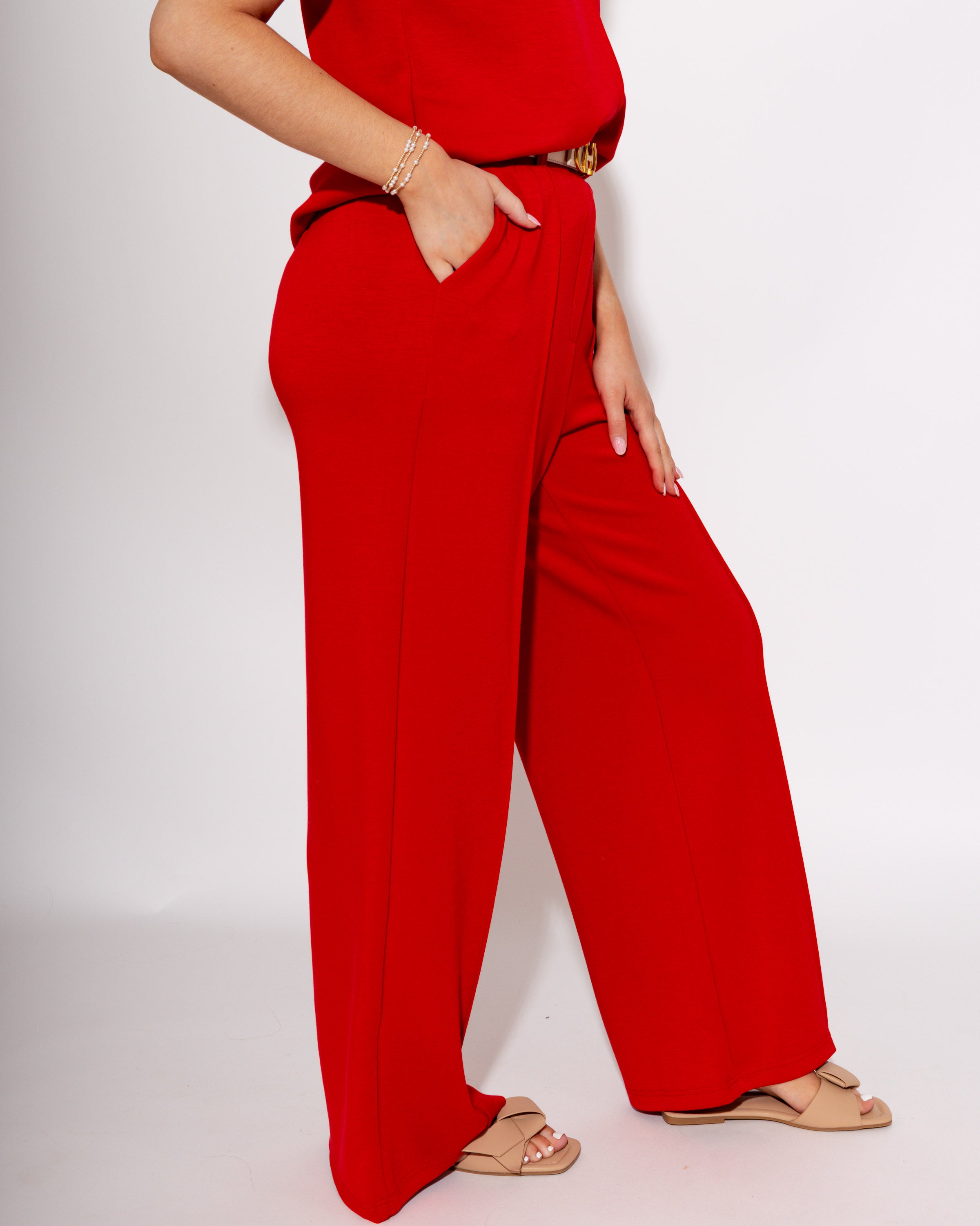 Effortless Front Seam Wide Leg Pants in Red