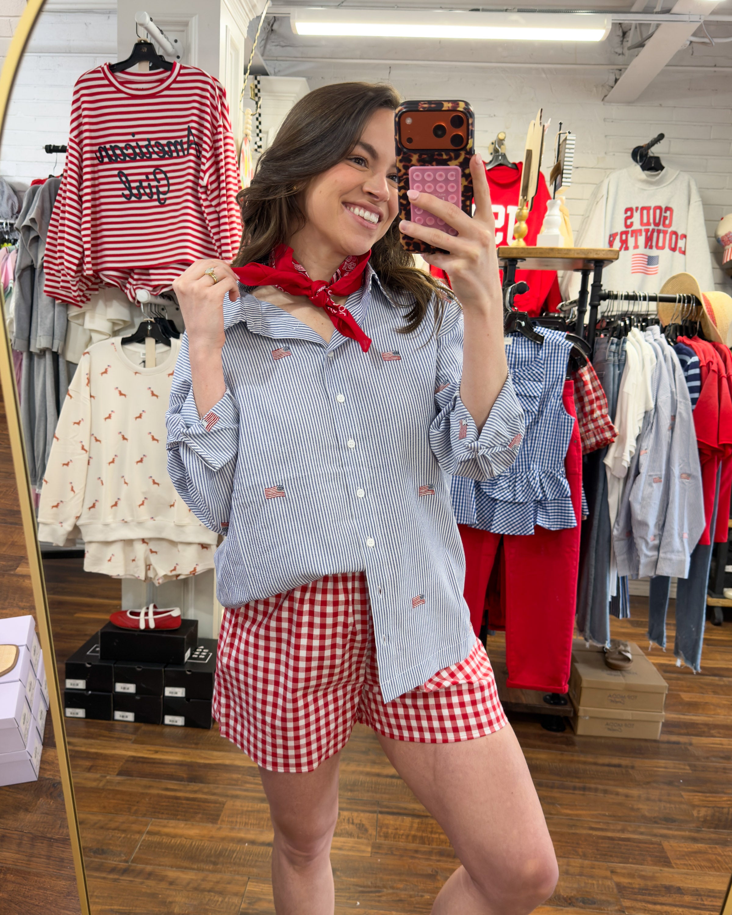 Patriotic Embroidered Striped Top