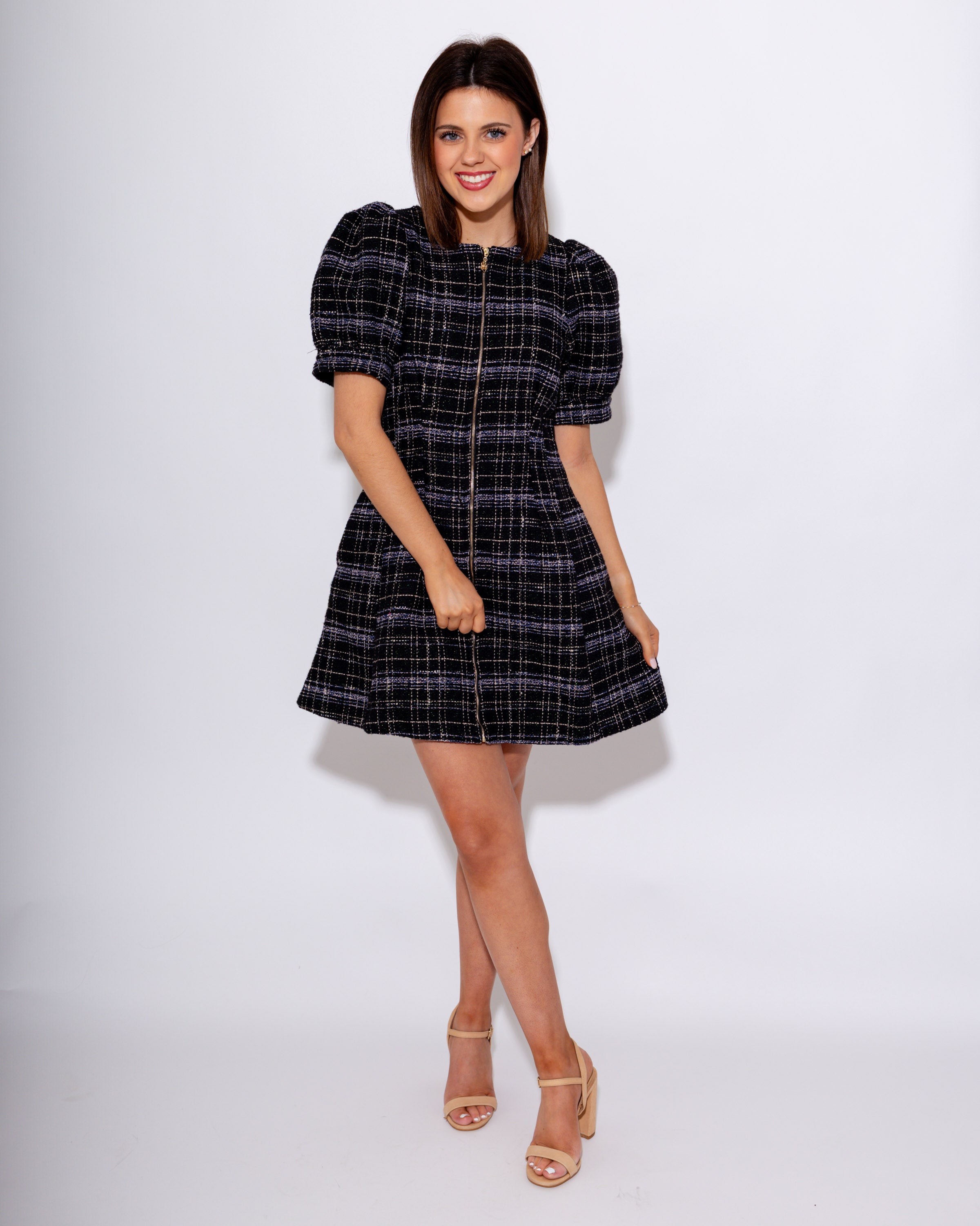 Chic Plaid Puff Sleeve Mini Dress